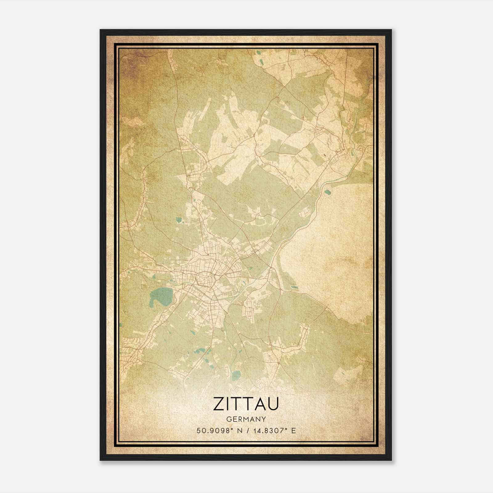 Vintage Zittau Germany Map Poster, Zittau City Road Wall Art Print