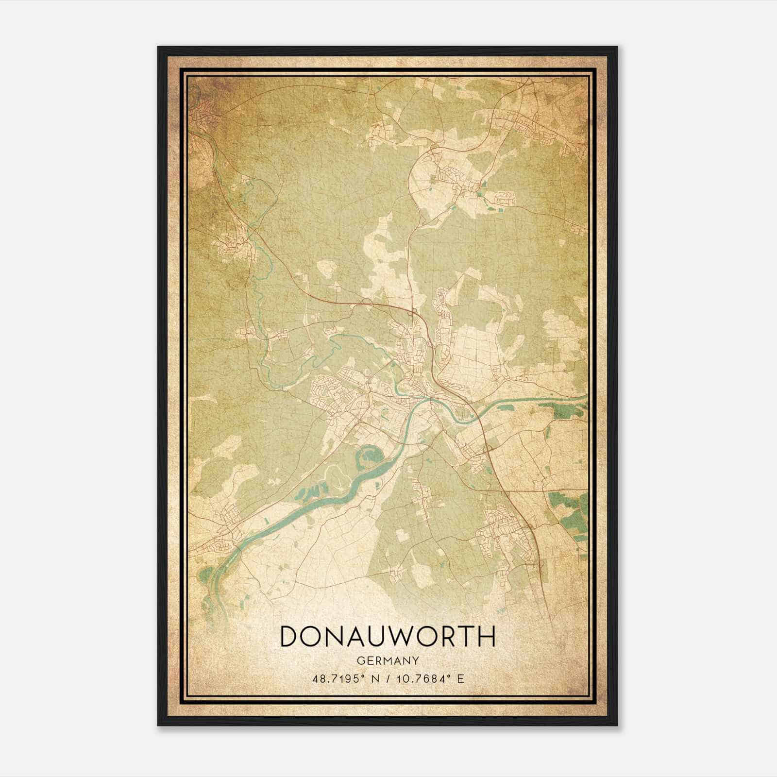 Vintage Donauworth Germany Map Poster, Donauworth City Road Wall Art Print