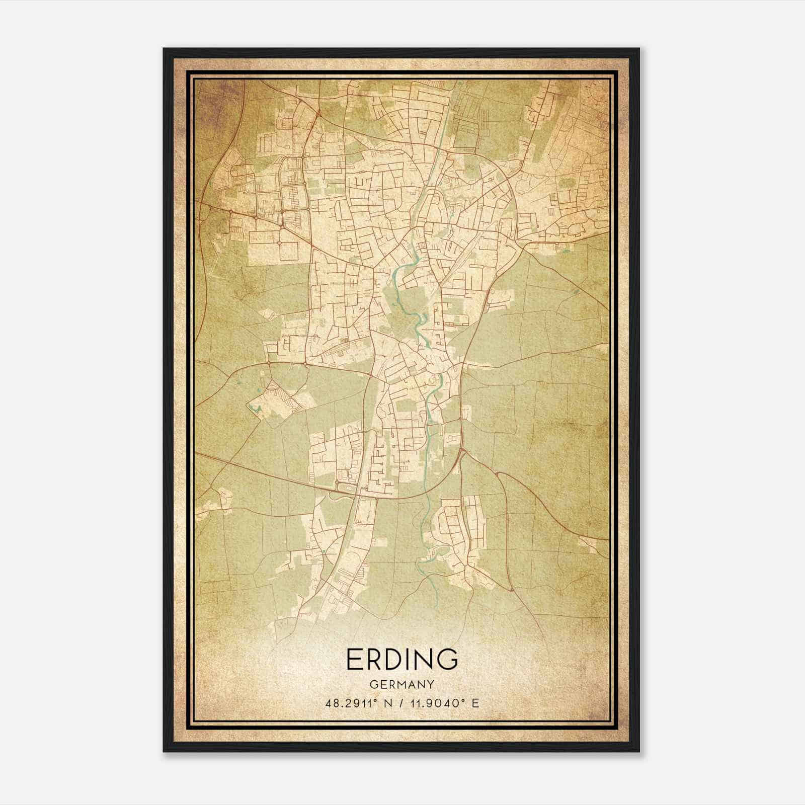 Vintage Altenerding Germany Map Poster, Altenerding City Road Wall Art Print
