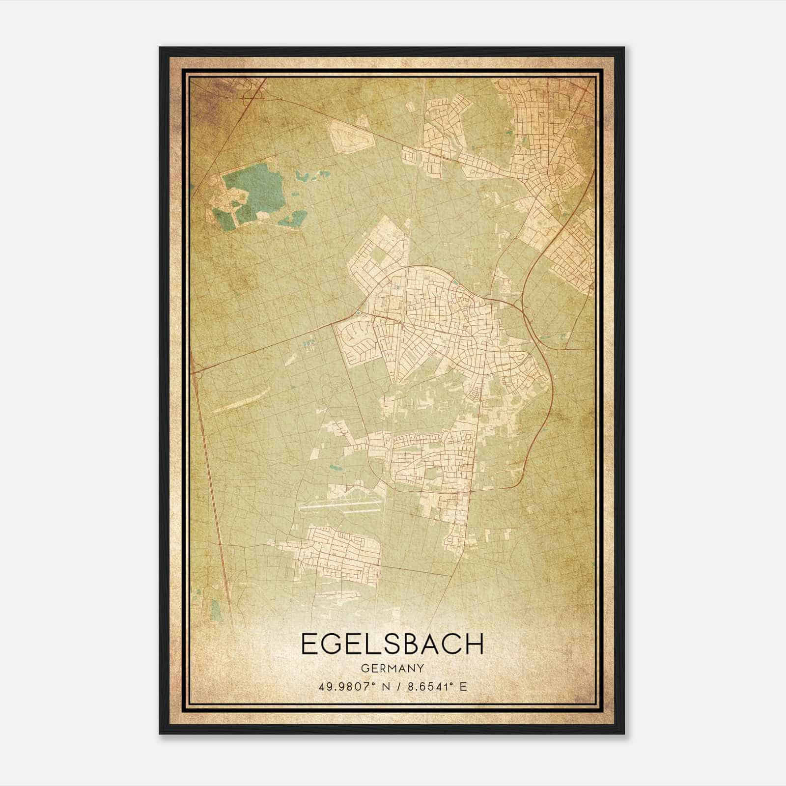 Vintage Egelsbach Germany Map Poster, Egelsbach City Road Wall Art Print