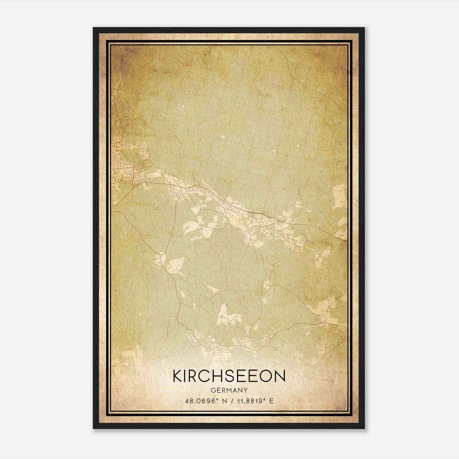 Vintage Kirchseeon Germany Map Poster, Kirchseeon City Road Wall Art Print
