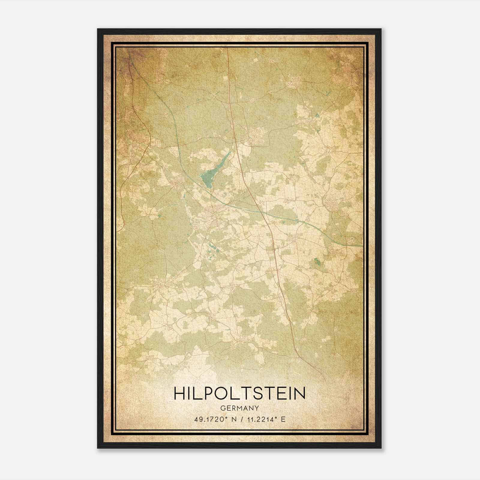 Vintage Hilpoltstein Germany Map Poster, Hilpoltstein City Road Wall Art Print