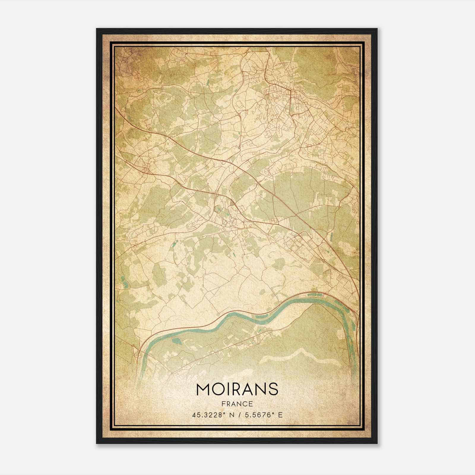 Vintage Moirans France Map Poster, Moirans City Road Wall Art Print