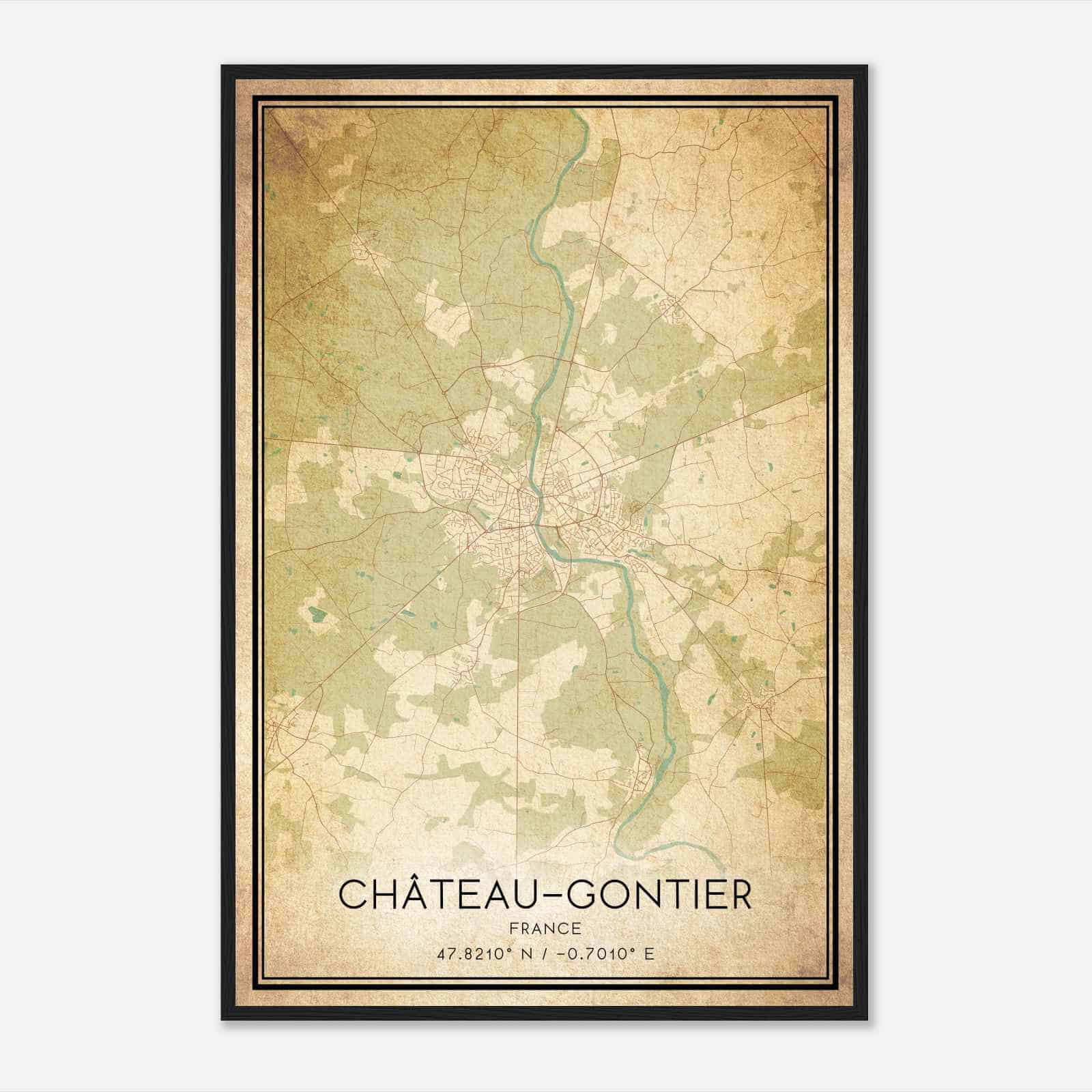 Vintage Chateau-Gontier France Map Poster, Chateau-Gontier City Road Wall Art Print