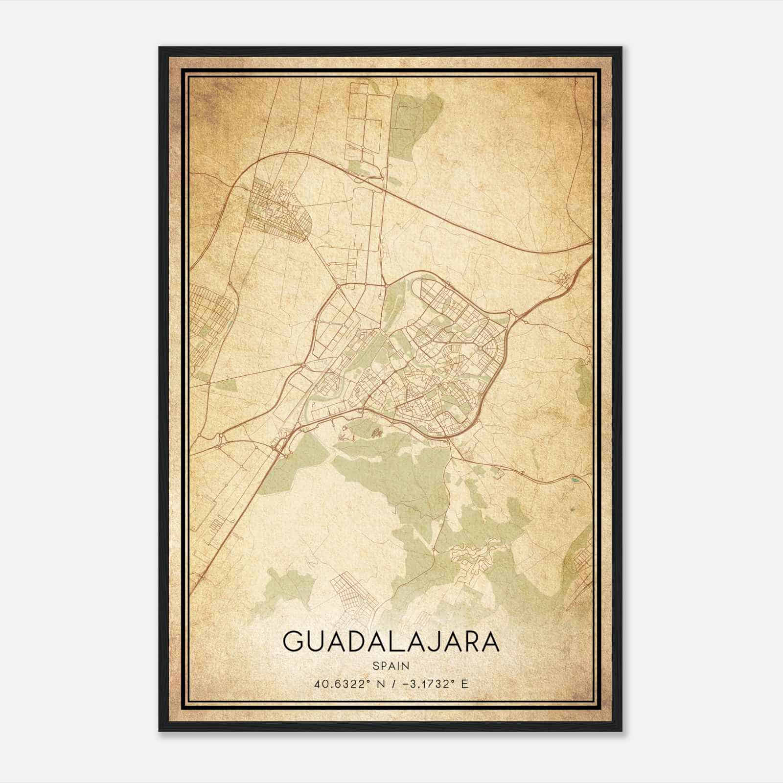 Vintage Guadalajara Spain Map Poster, Guadalajara City Road Wall Art Print Vintage Guadalajara Spain Map Poster, Guadalajara City Road Wall Art Print