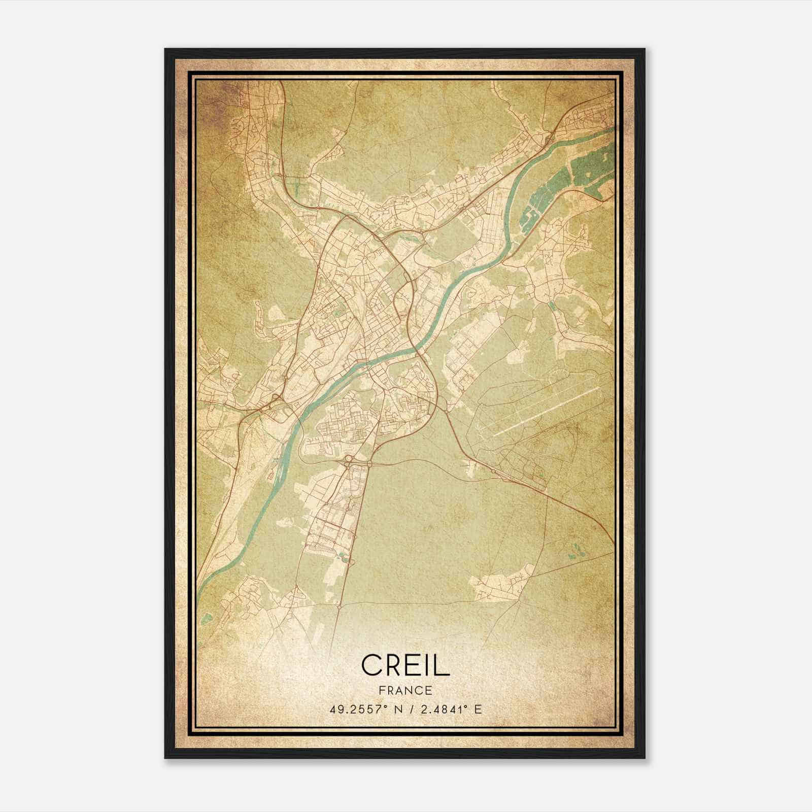 Vintage Creil France Map Poster, Creil City Road Wall Art Print