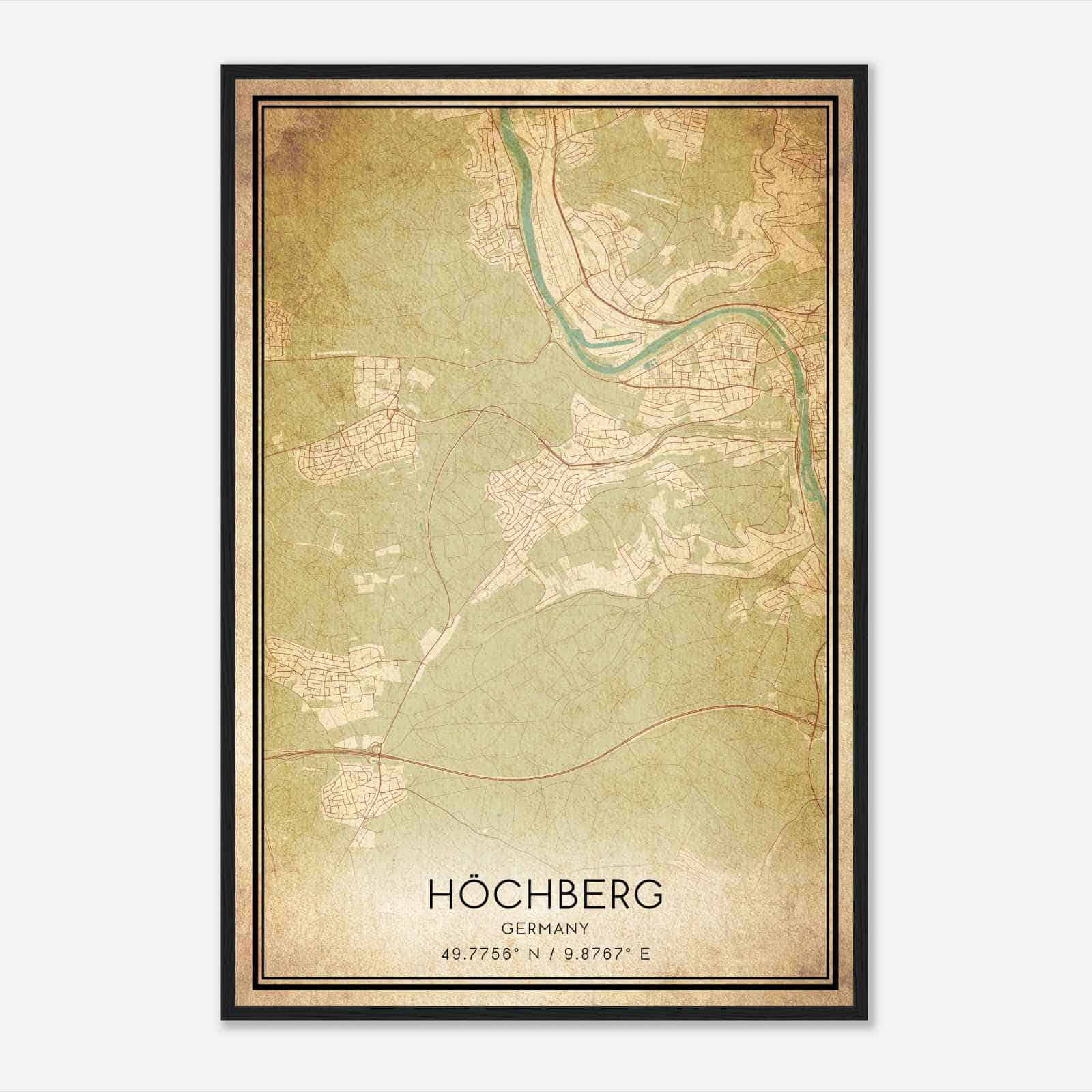 Vintage Hochberg Germany Map Poster, Hochberg City Road Wall Art Print