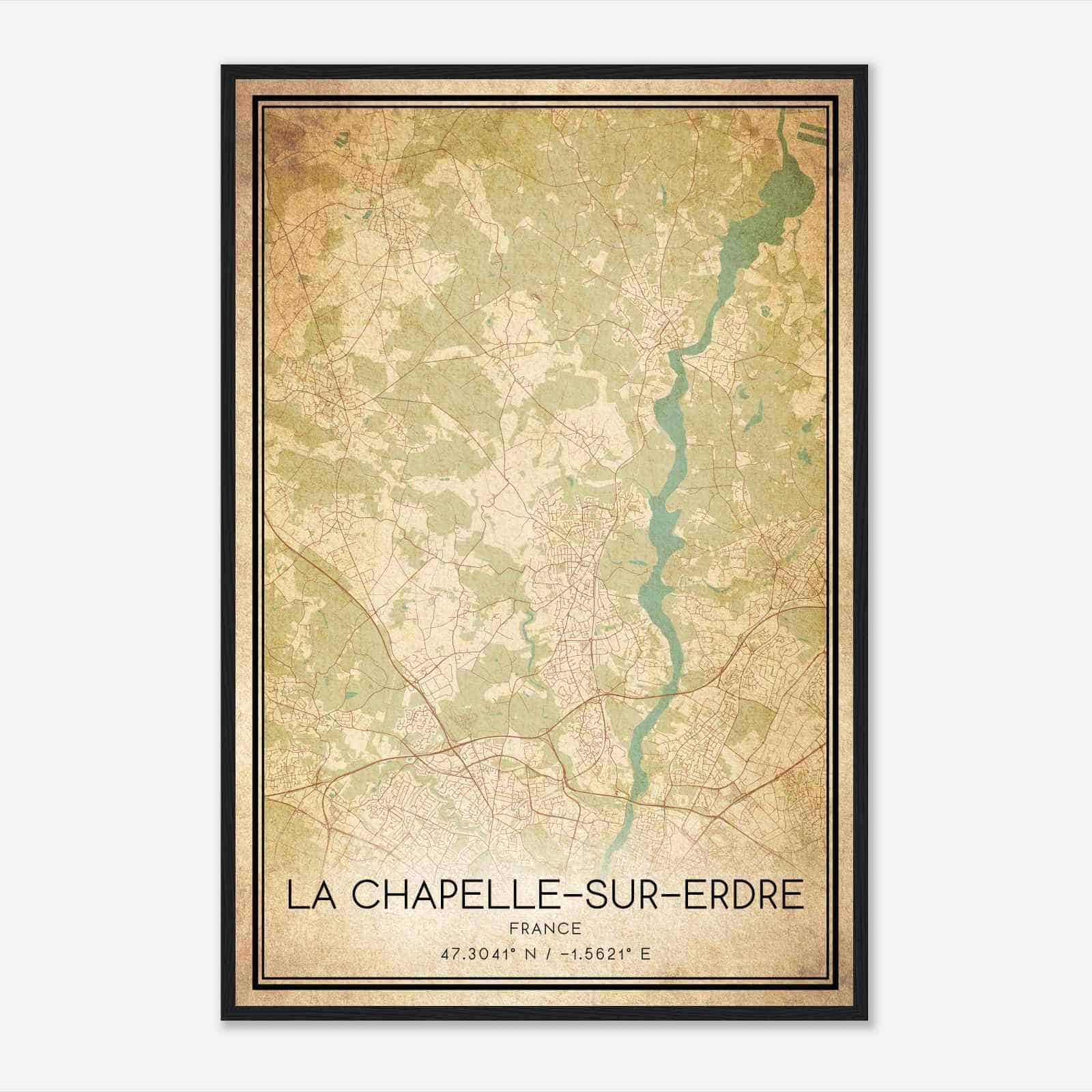 Vintage La Chapelle-sur-Erdre France Map Poster, La Chapelle-sur-Erdre City Road Wall Art Print