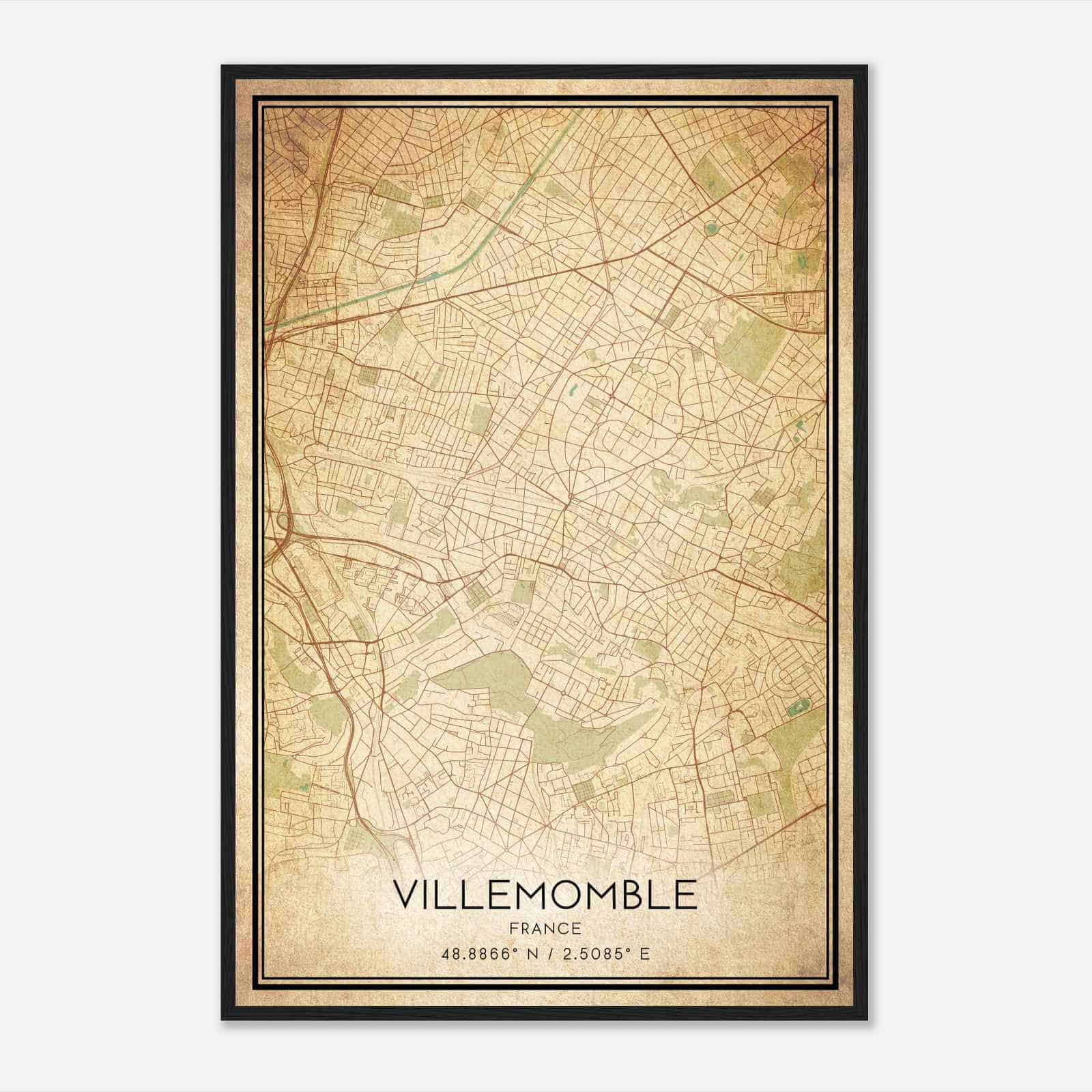 Vintage Villemomble France Map Poster, Villemomble City Road Wall Art Print