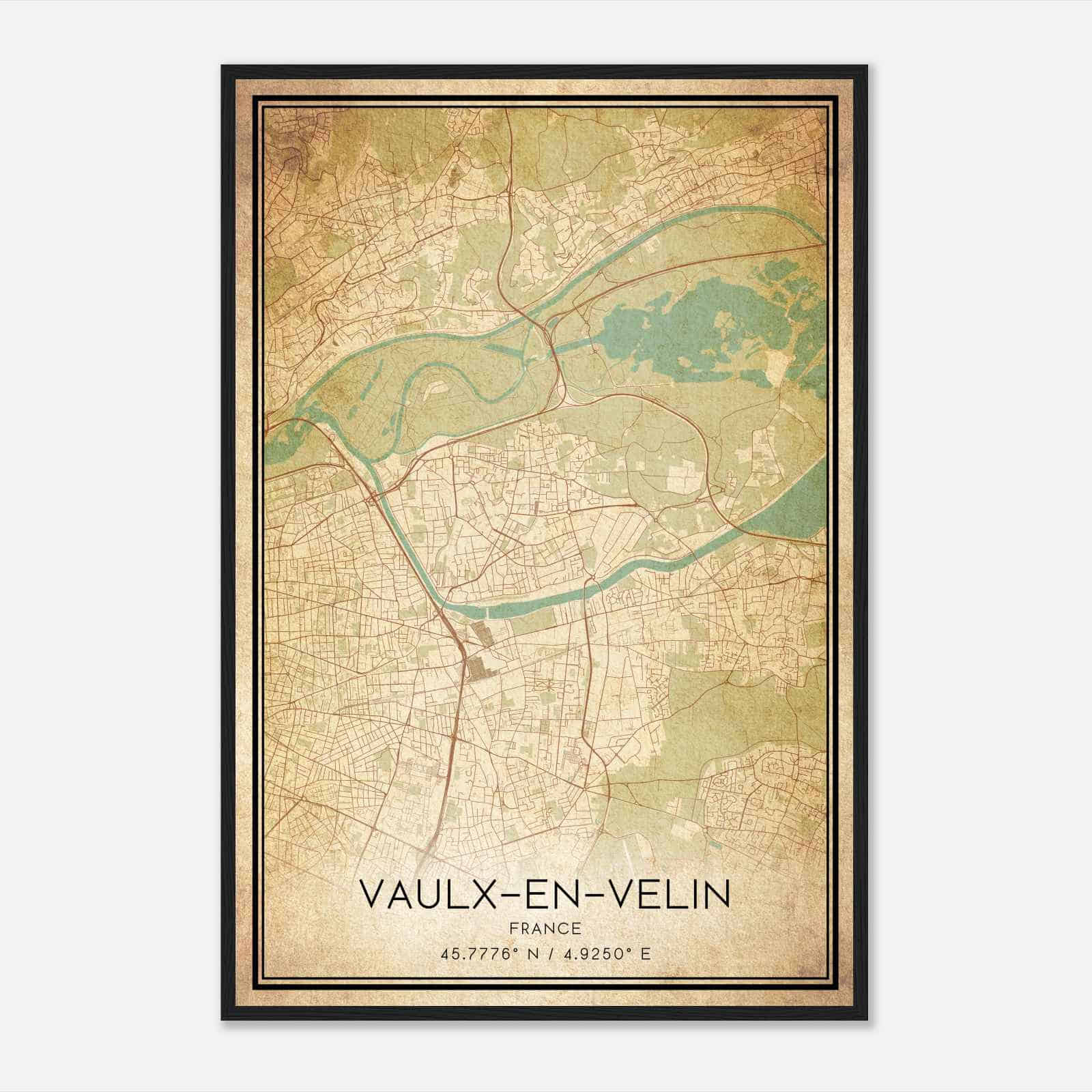 Vintage Vaulx-en-Velin France Map Poster, Vaulx-en-Velin City Road Wall Art Print