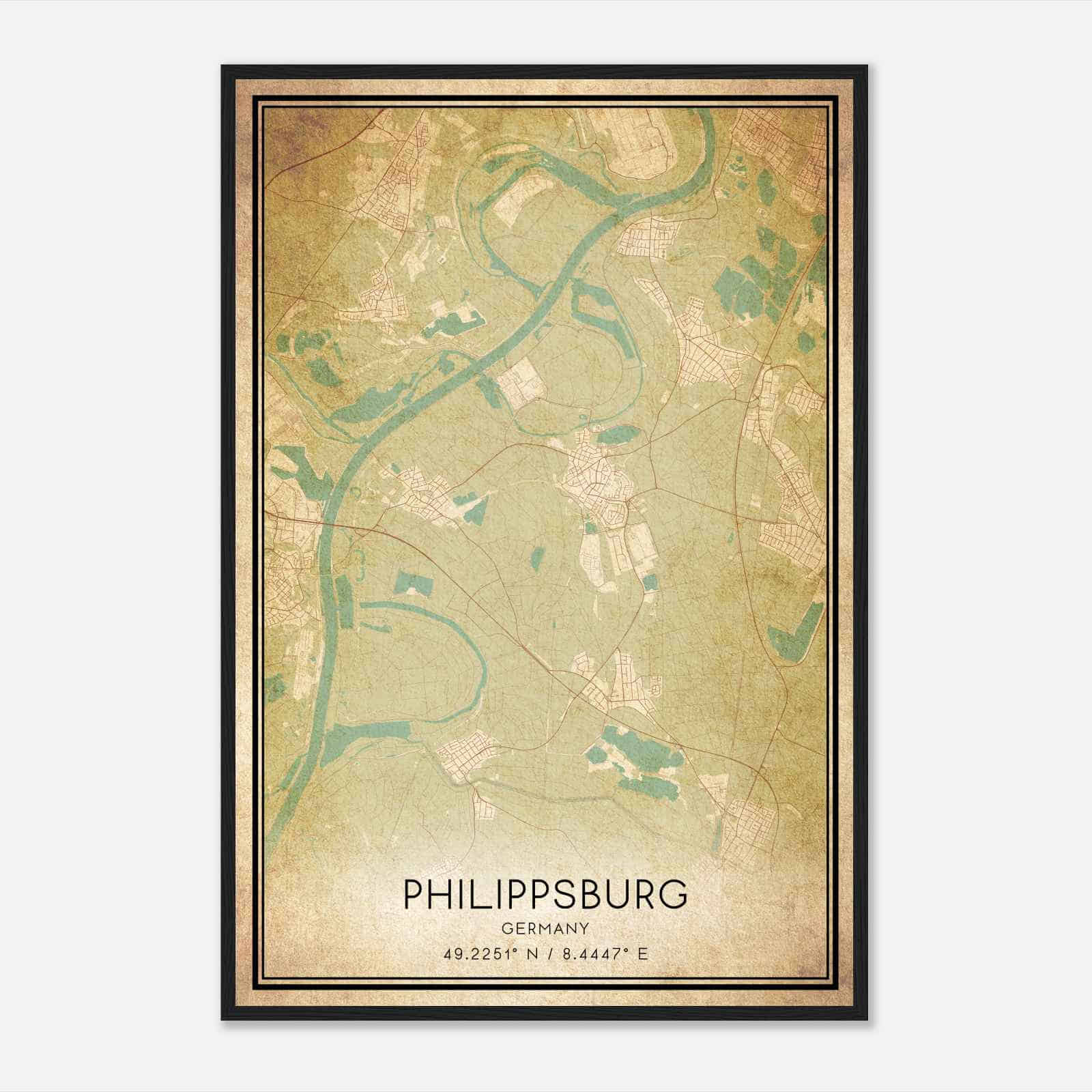 Vintage Philippsburg Germany Map Poster, Philippsburg City Road Wall Art Print
