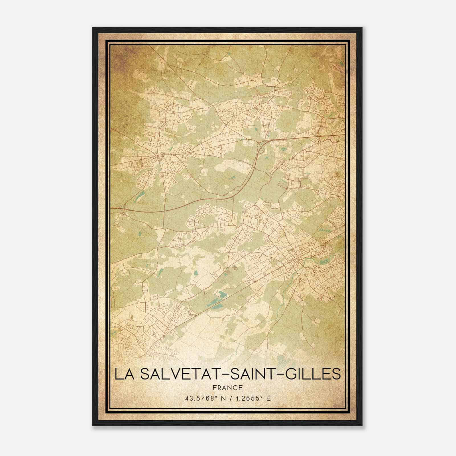 Vintage La Salvetat-Saint-Gilles France Map Poster, La Salvetat-Saint-Gilles City Road Wall Art Print