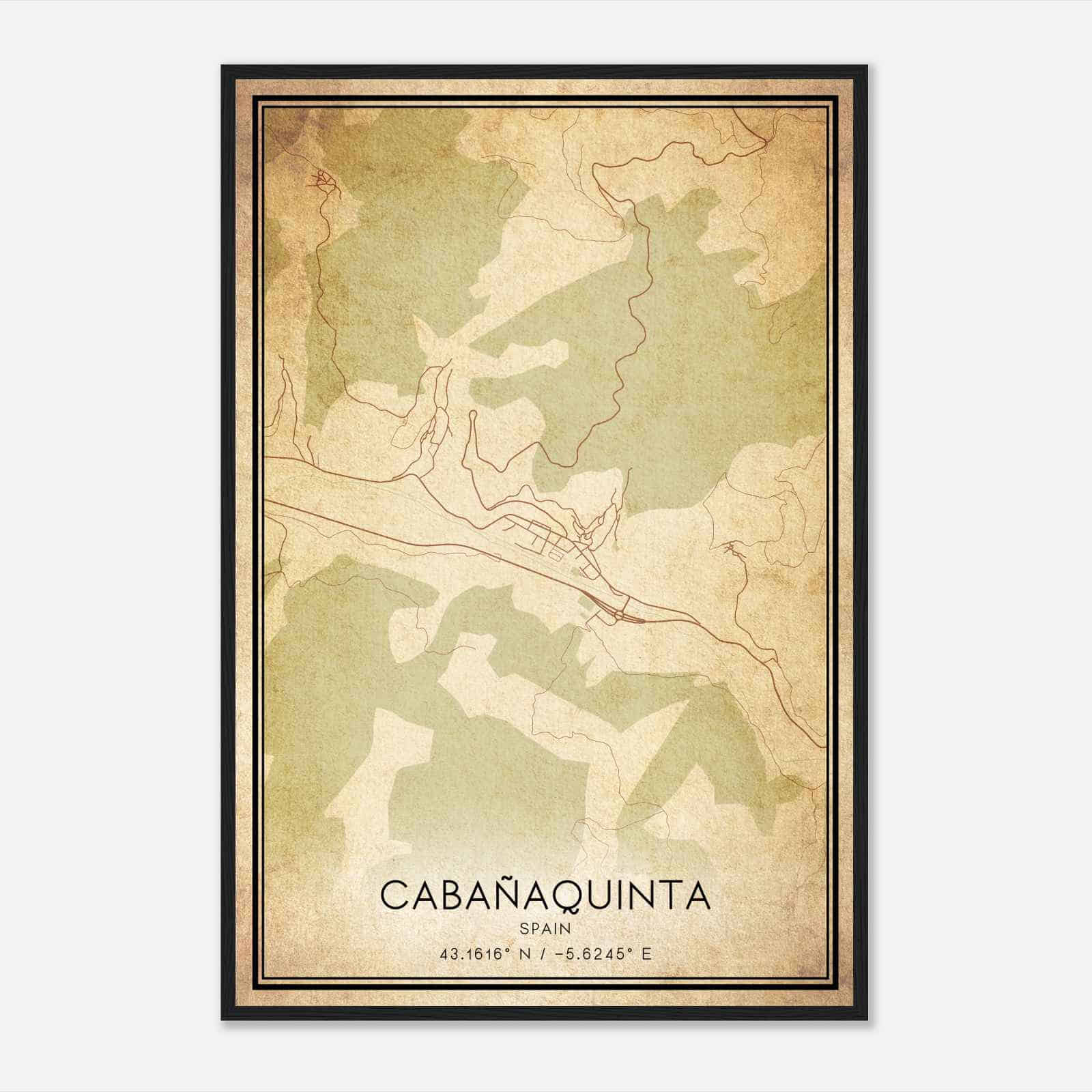 Vintage Cabanaquinta Spain Map Poster, Cabanaquinta City Road Wall Art Print