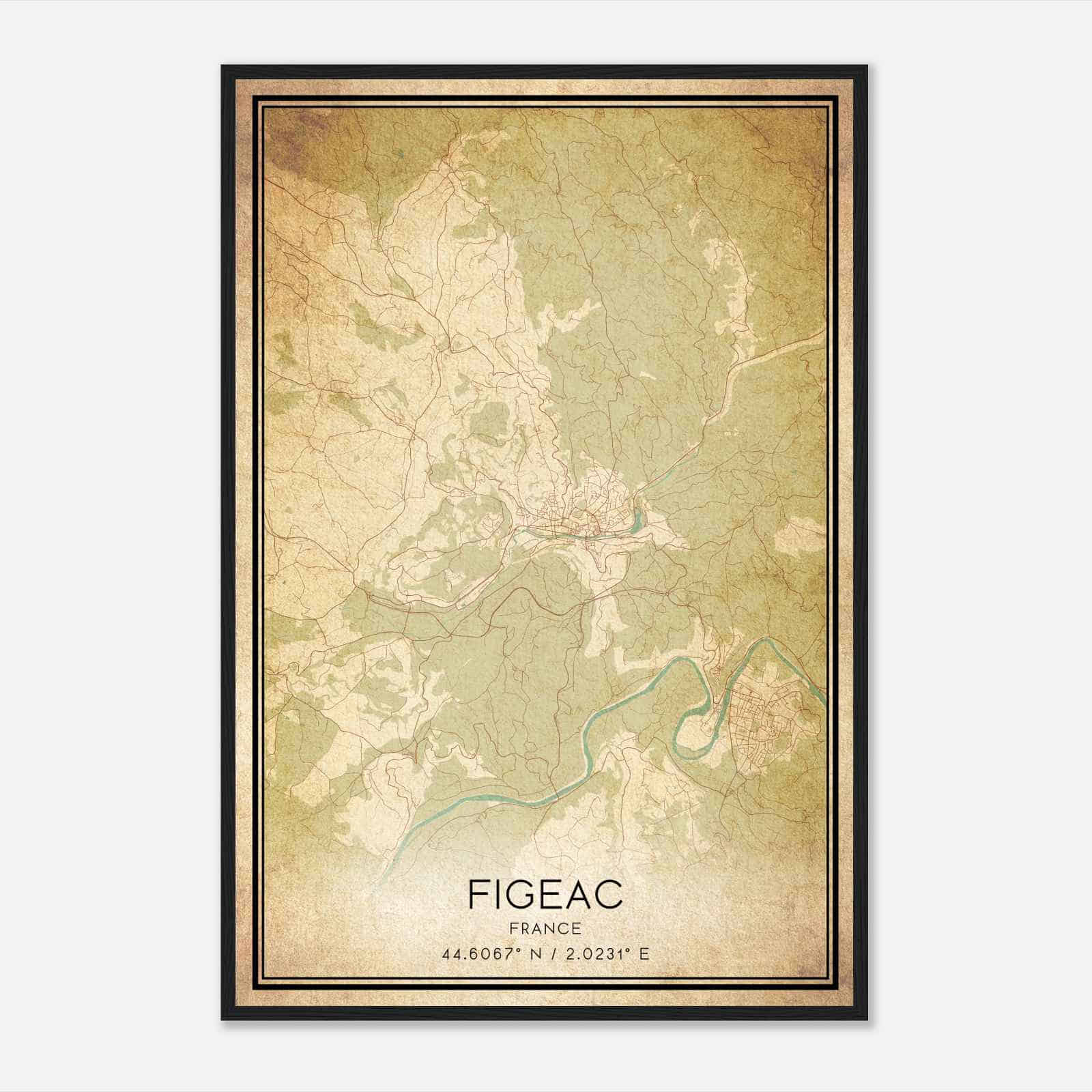 Vintage Figeac France Map Poster, Figeac City Road Wall Art Print