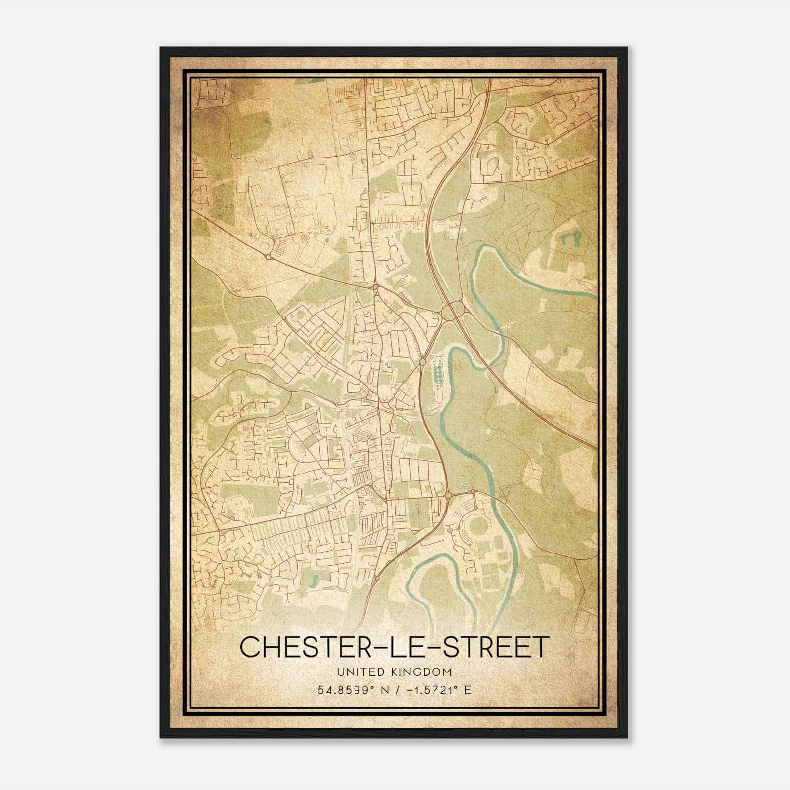 Vintage Chester-le-Street United Kingdom Map Poster, Chester-le-Street City Road Wall Art Print Vintage Chester-le-Street United Kingdom Map Poster, Chester-le-Street City Road Wall Art Print