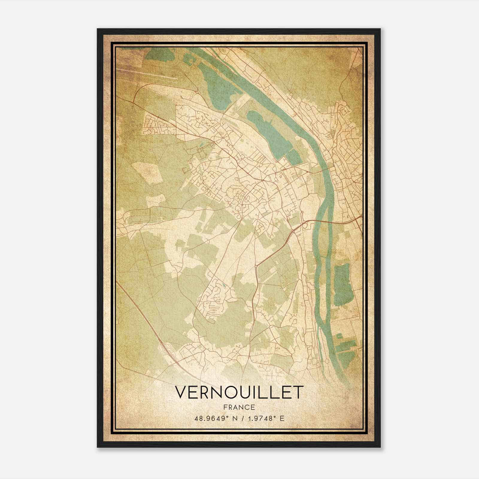 Vintage Vernouillet France Map Poster, Vernouillet City Road Wall Art Print