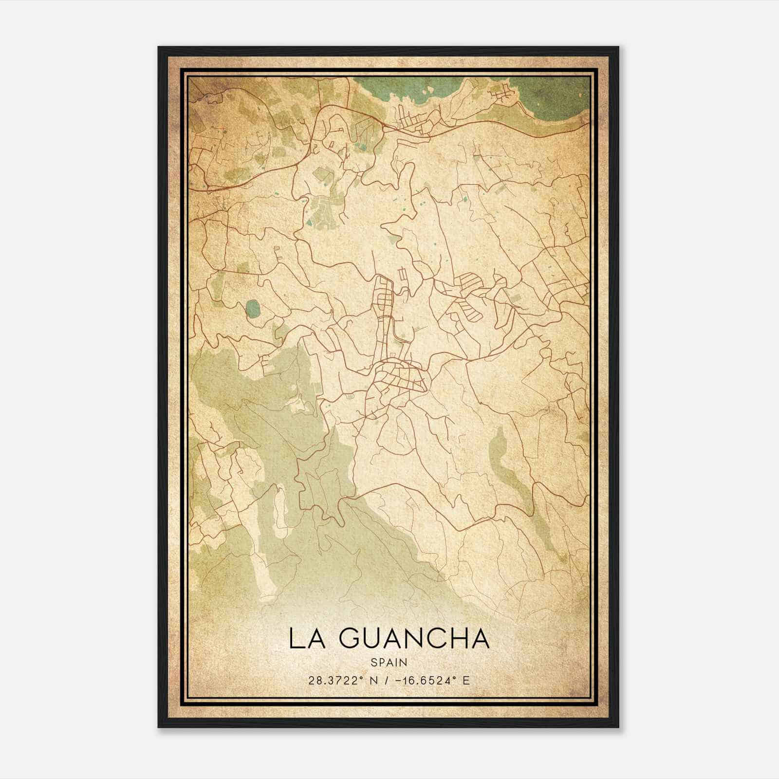 Vintage La Guancha Spain Map Poster, La Guancha City Road Wall Art Print