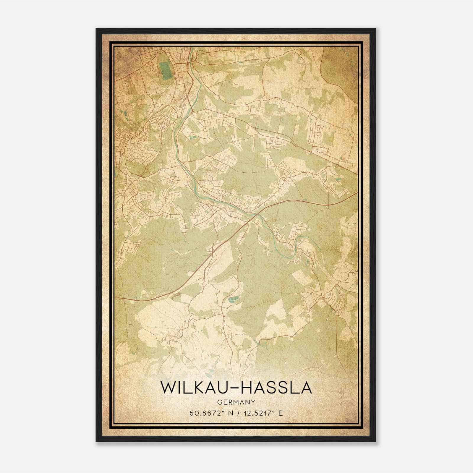 Vintage Wilkau-Hasslau Germany Map Poster, Wilkau-Hasslau City Road Wall Art Print
