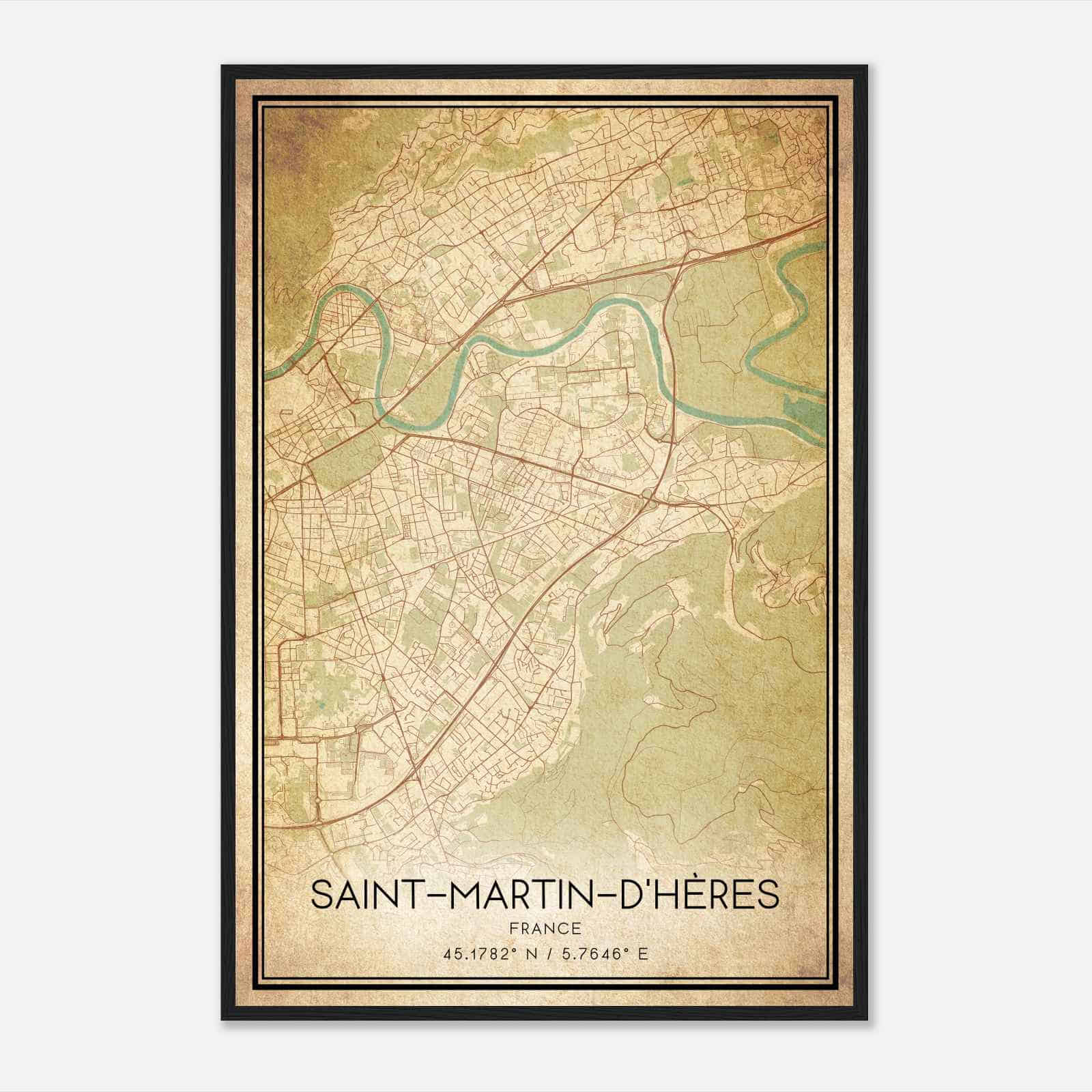 Vintage Saint-Martin-d’Heres France Map Poster, Saint-Martin-d’Heres City Road Wall Art Print