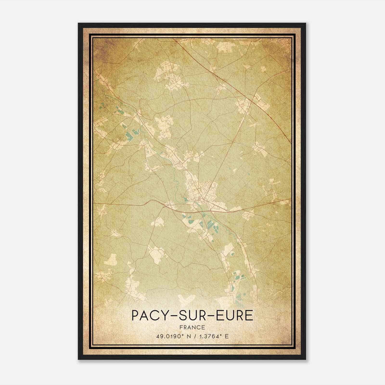 Vintage Pacy-sur-Eure France Map Poster, Pacy-sur-Eure City Road Wall Art Print