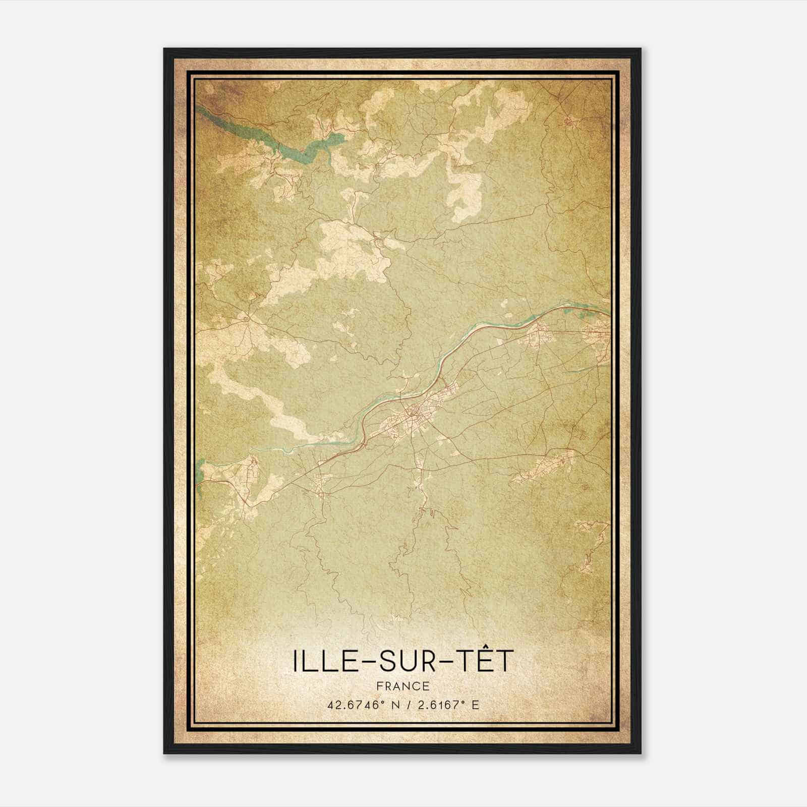 Vintage Ille-sur-Tet France Map Poster, Ille-sur-Tet City Road Wall Art Print