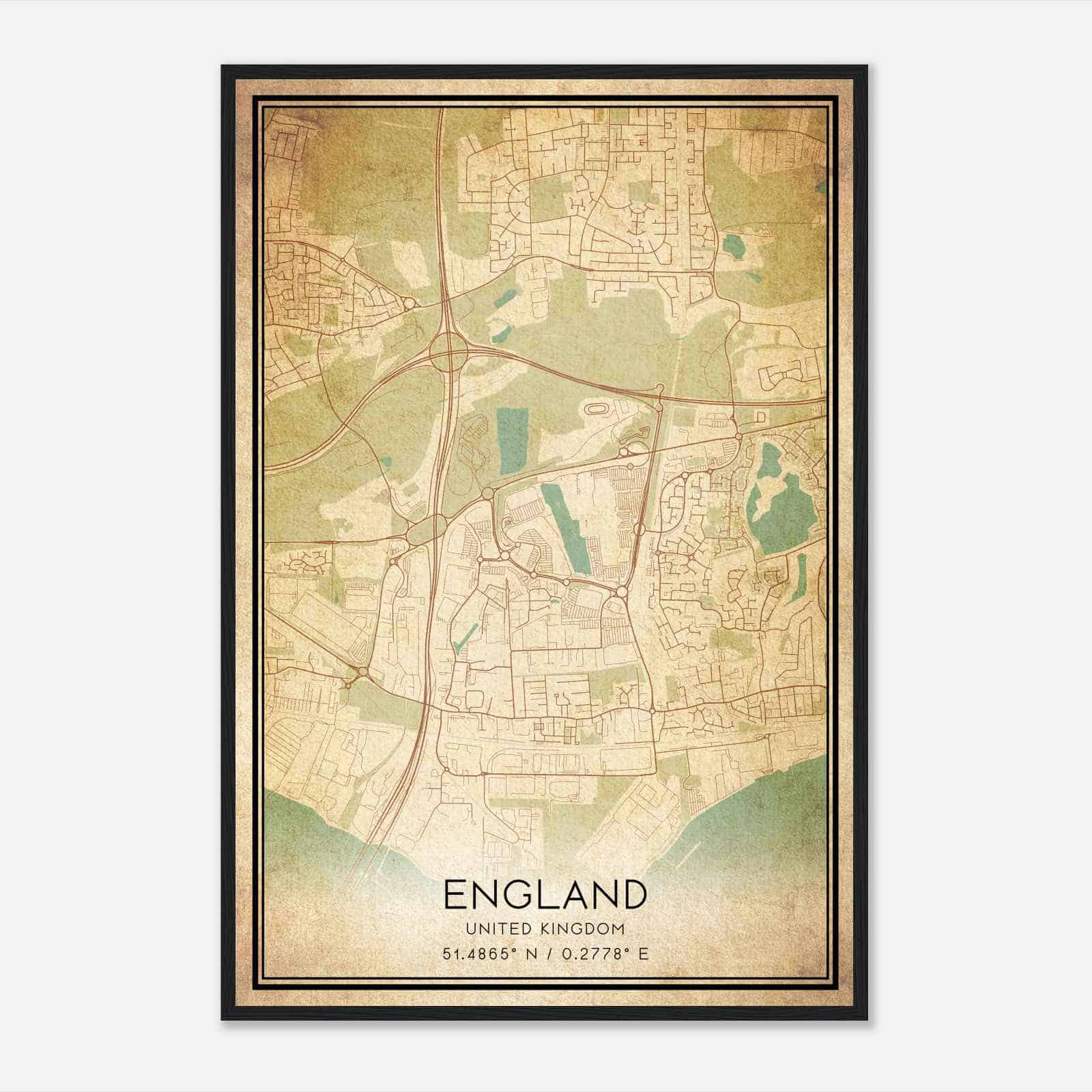 Vintage West Thurrock United Kingdom Map Poster, West Thurrock City Road Wall Art Print
