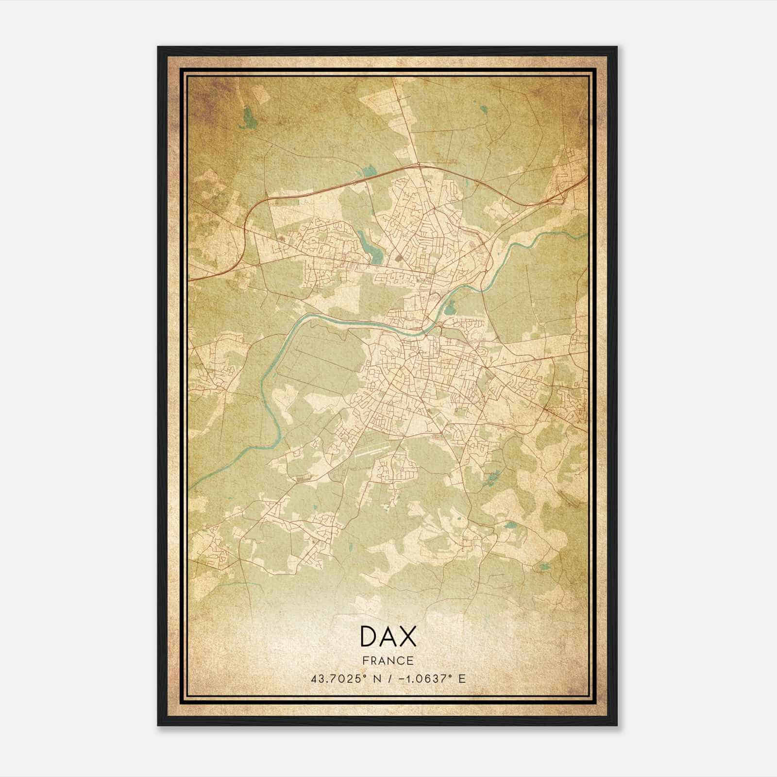 Vintage Dax France Map Poster, Dax City Road Wall Art Print