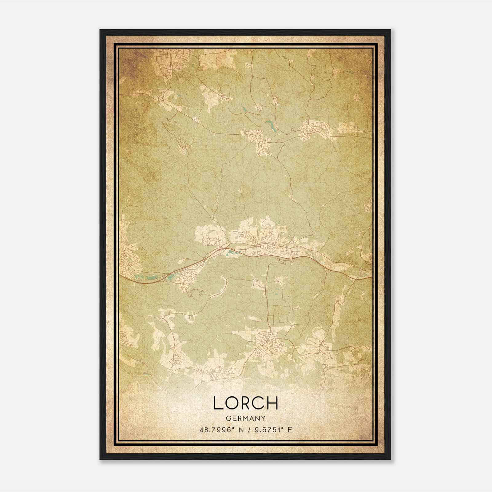 Vintage Lorch Germany Map Poster, Lorch City Road Wall Art Print