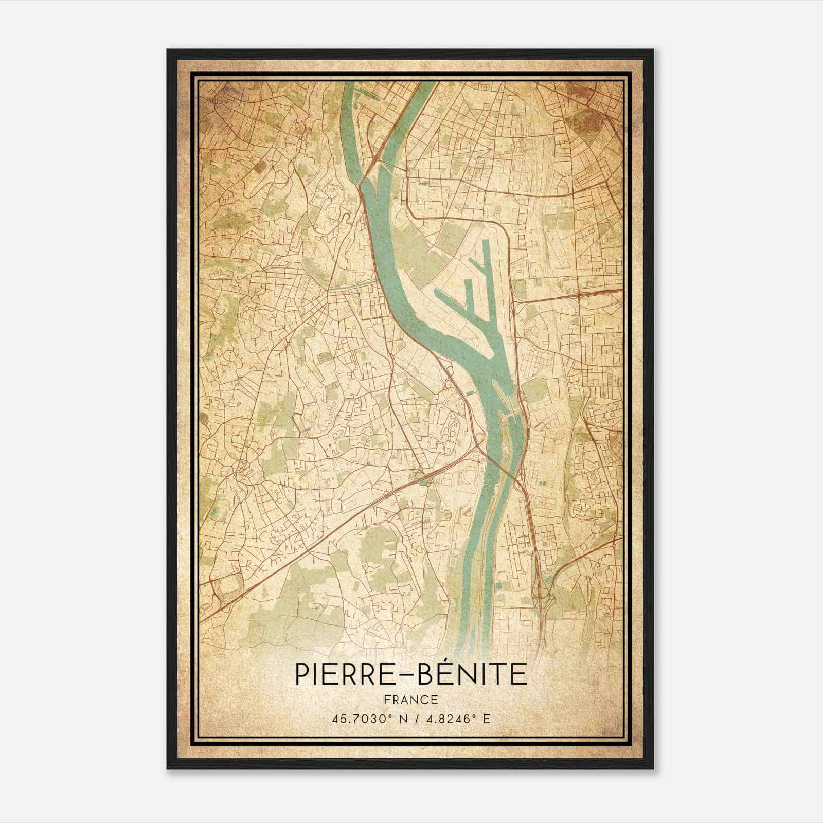 Vintage Pierre-Benite France Map Poster, Pierre-Benite City Road Wall Art Print