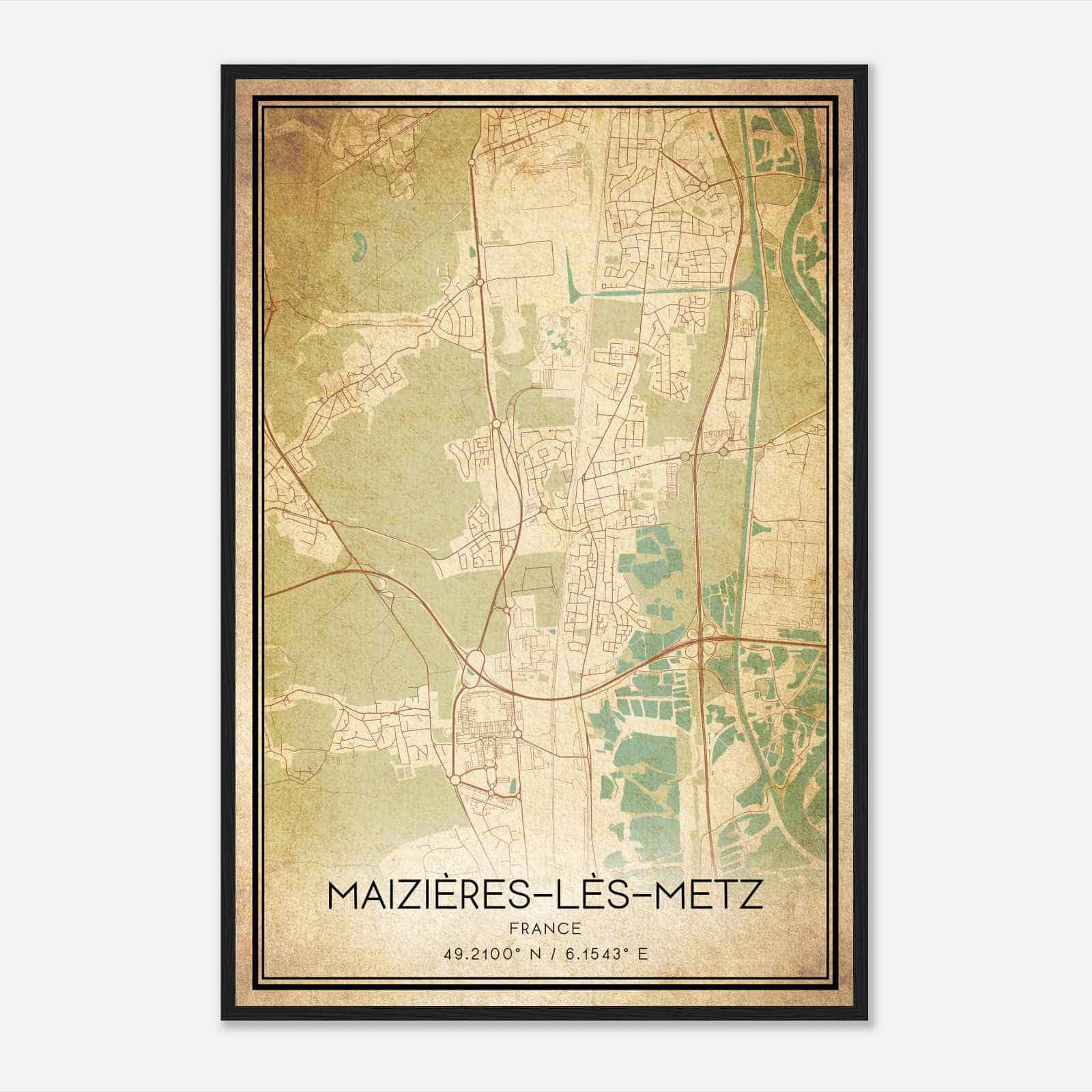 Vintage Maizieres-les-Metz France Map Poster, Maizieres-les-Metz City Road Wall Art Print