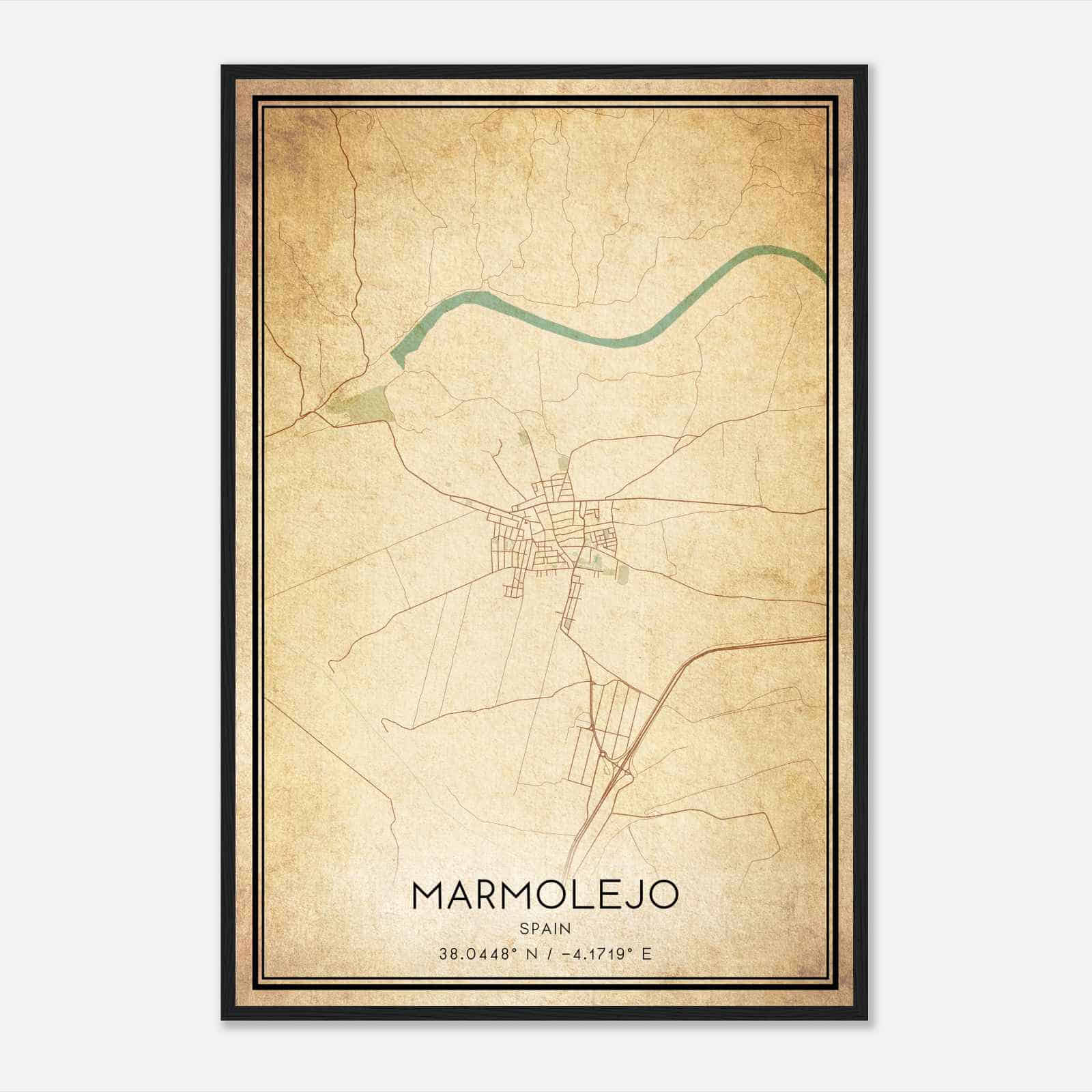 Vintage Marmolejo Spain Map Poster, Marmolejo City Road Wall Art Print