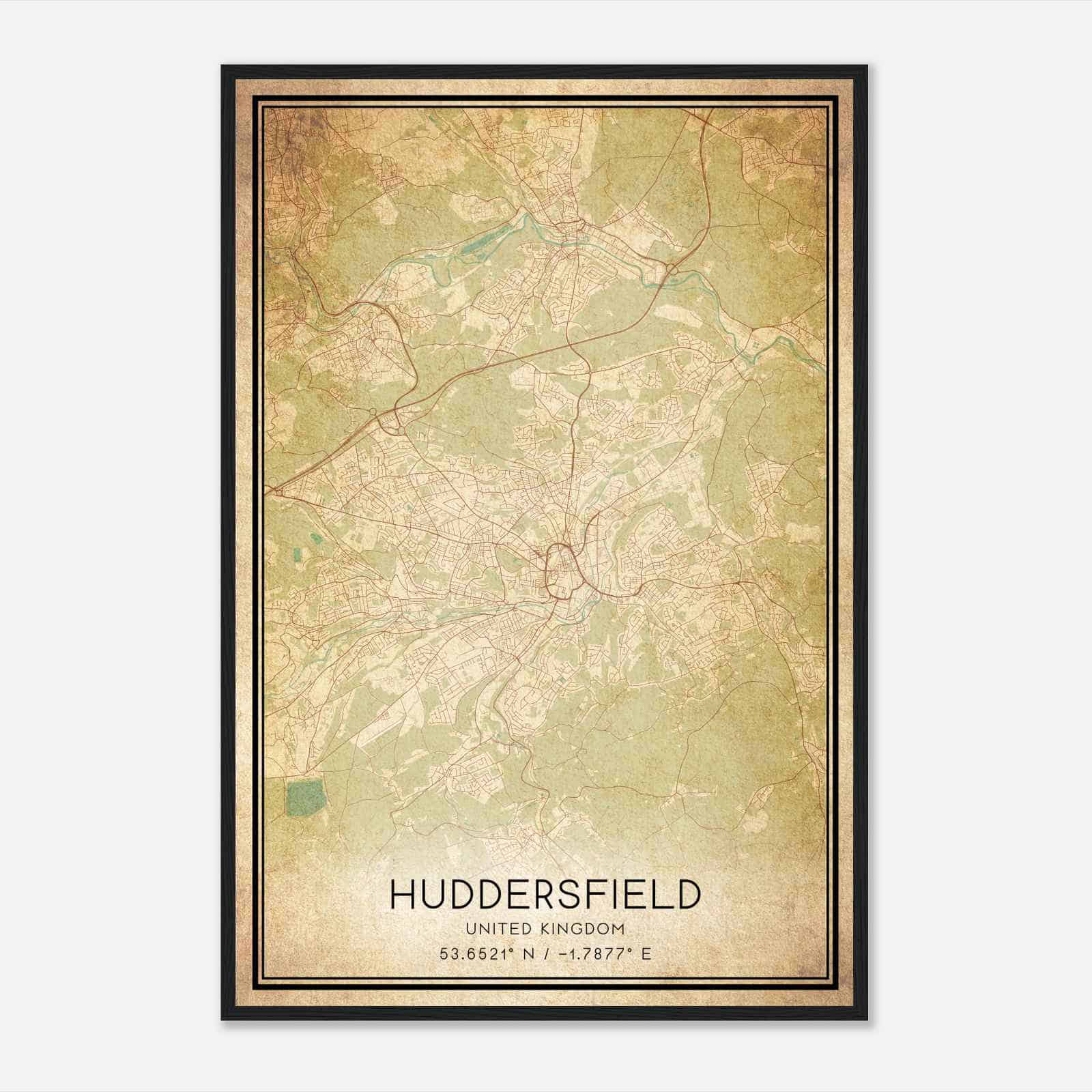 Vintage Huddersfield United Kingdom Map Poster, Huddersfield City Road Wall Art Print Vintage Huddersfield United Kingdom Map Poster, Huddersfield City Road Wall Art Print