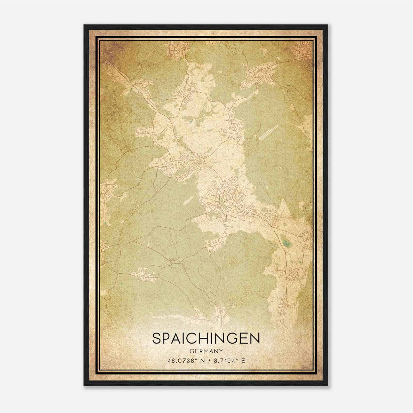 Vintage Spaichingen Germany Map Poster, Spaichingen City Road Wall Art Print
