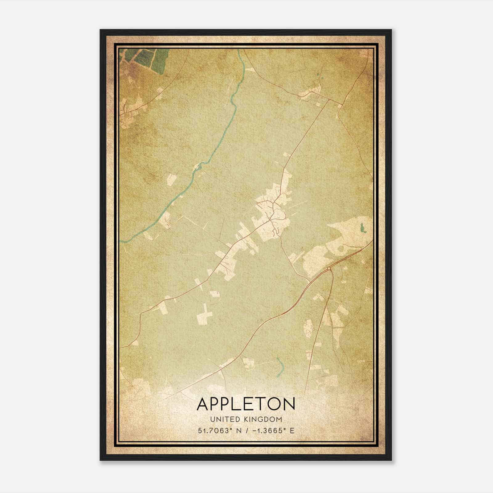 Vintage Appleton United Kingdom Map Poster, Appleton City Road Wall Art Print