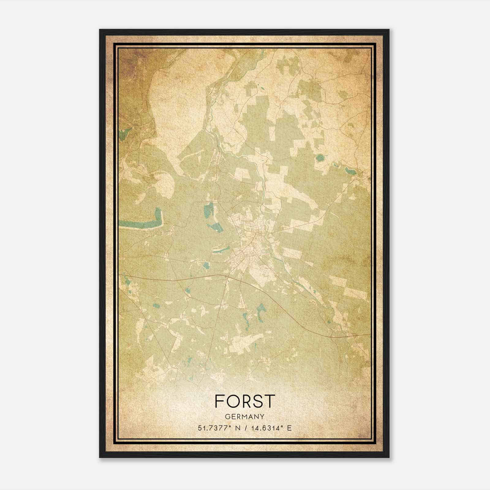 Vintage Forst Germany Map Poster, Forst City Road Wall Art Print