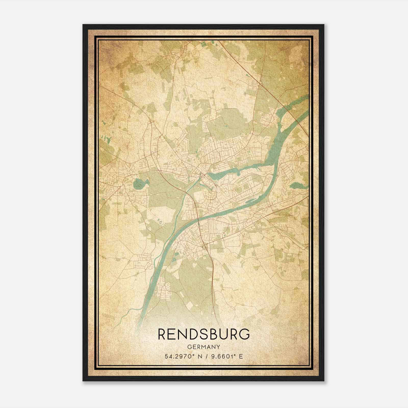 Vintage Rendsburg Germany Map Poster, Rendsburg City Road Wall Art Print