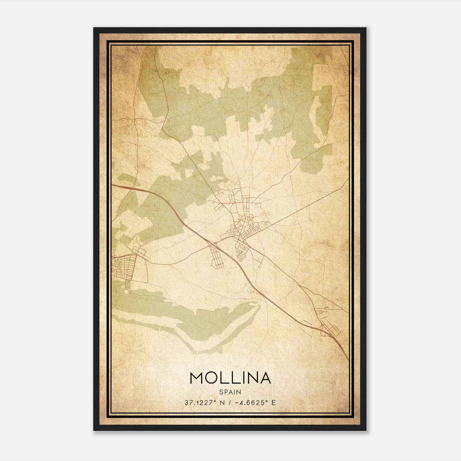 Vintage Mollina Spain Map Poster, Mollina City Road Wall Art Print