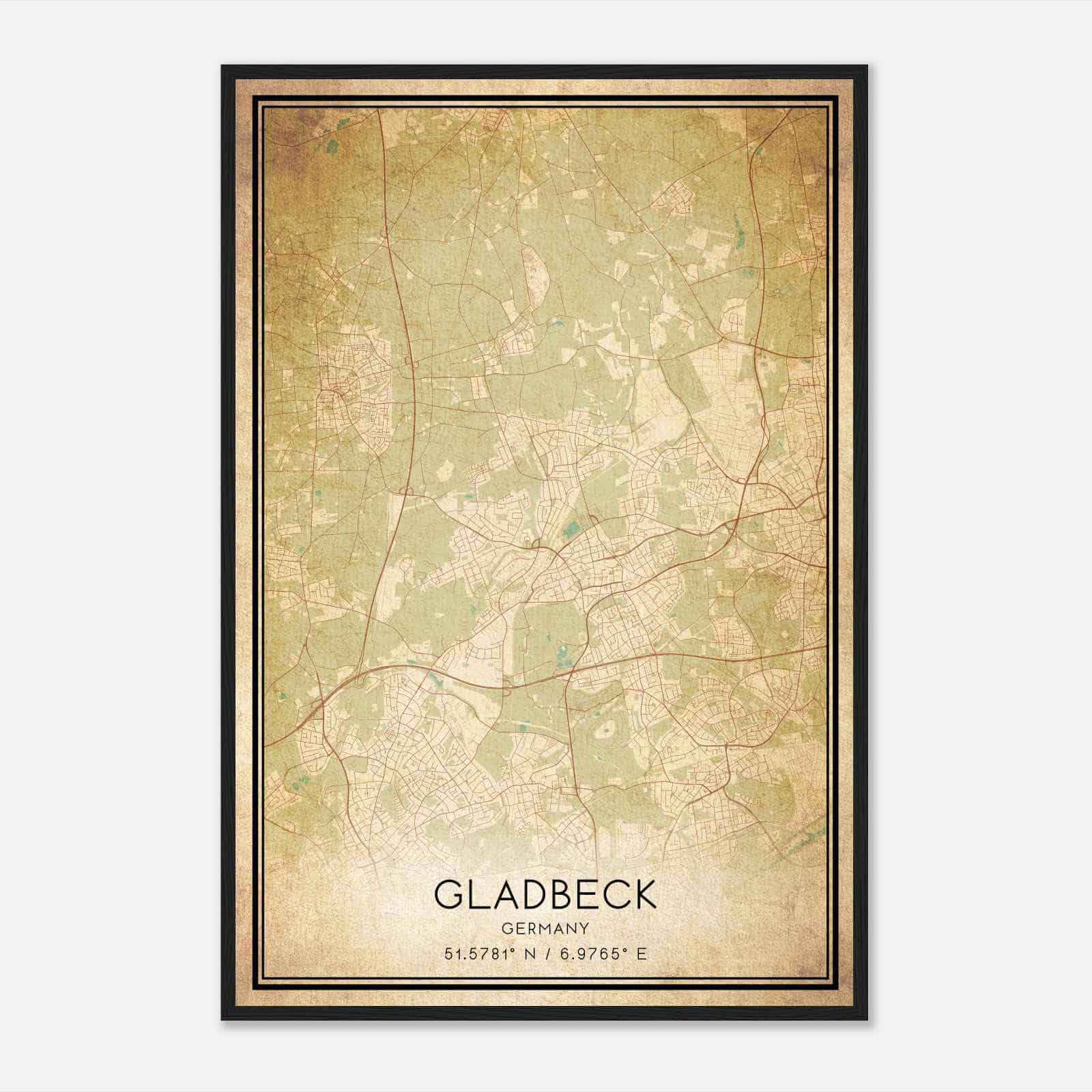 Vintage Gladbeck Germany Map Poster, Gladbeck City Road Wall Art Print
