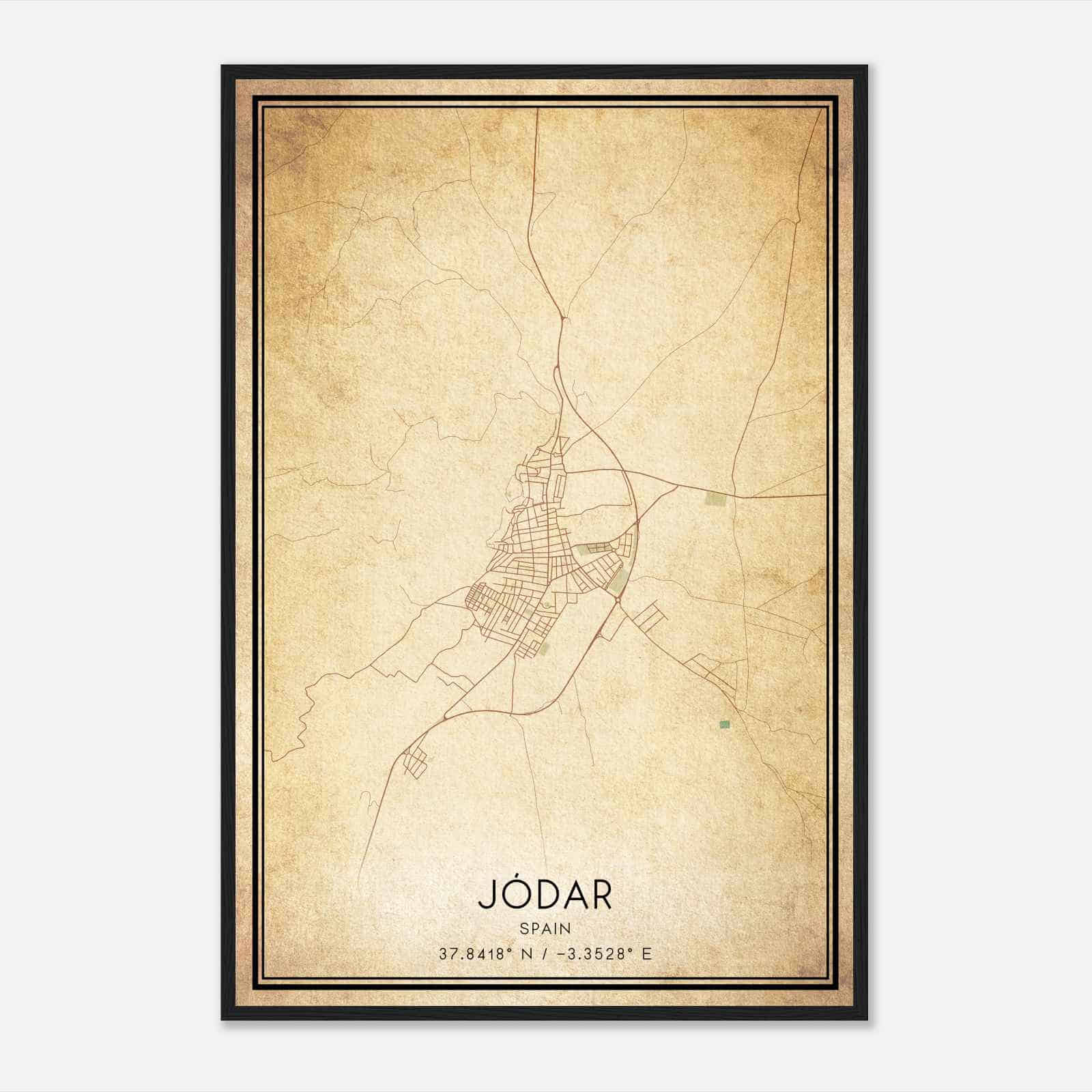 Vintage Jodar Spain Map Poster, Jodar City Road Wall Art Print