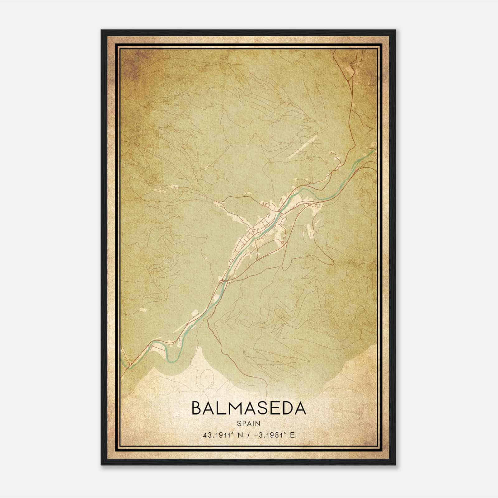 Vintage Valmaseda Spain Map Poster, Valmaseda City Road Wall Art Print