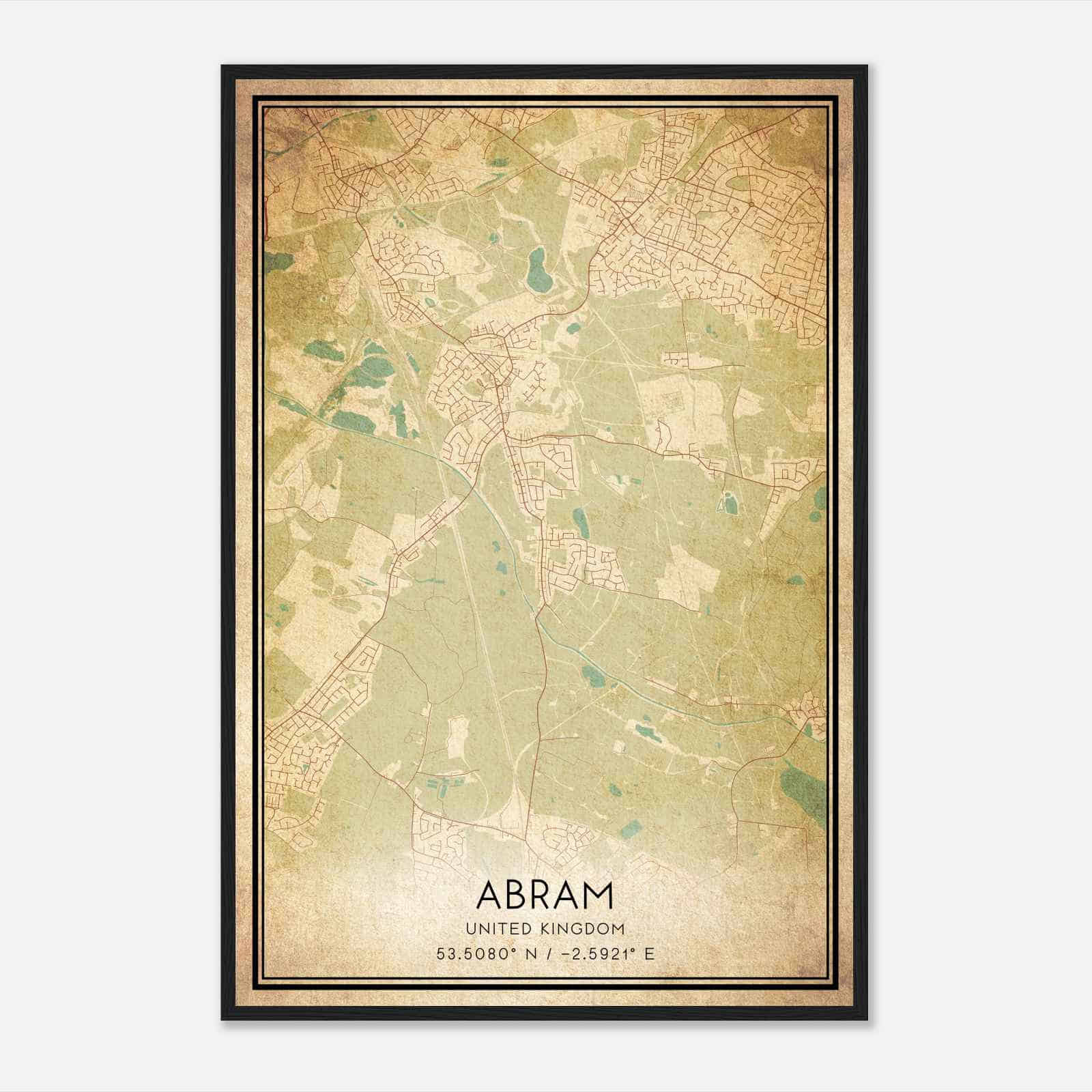 Vintage Abram United Kingdom Map Poster, Abram City Road Wall Art Print