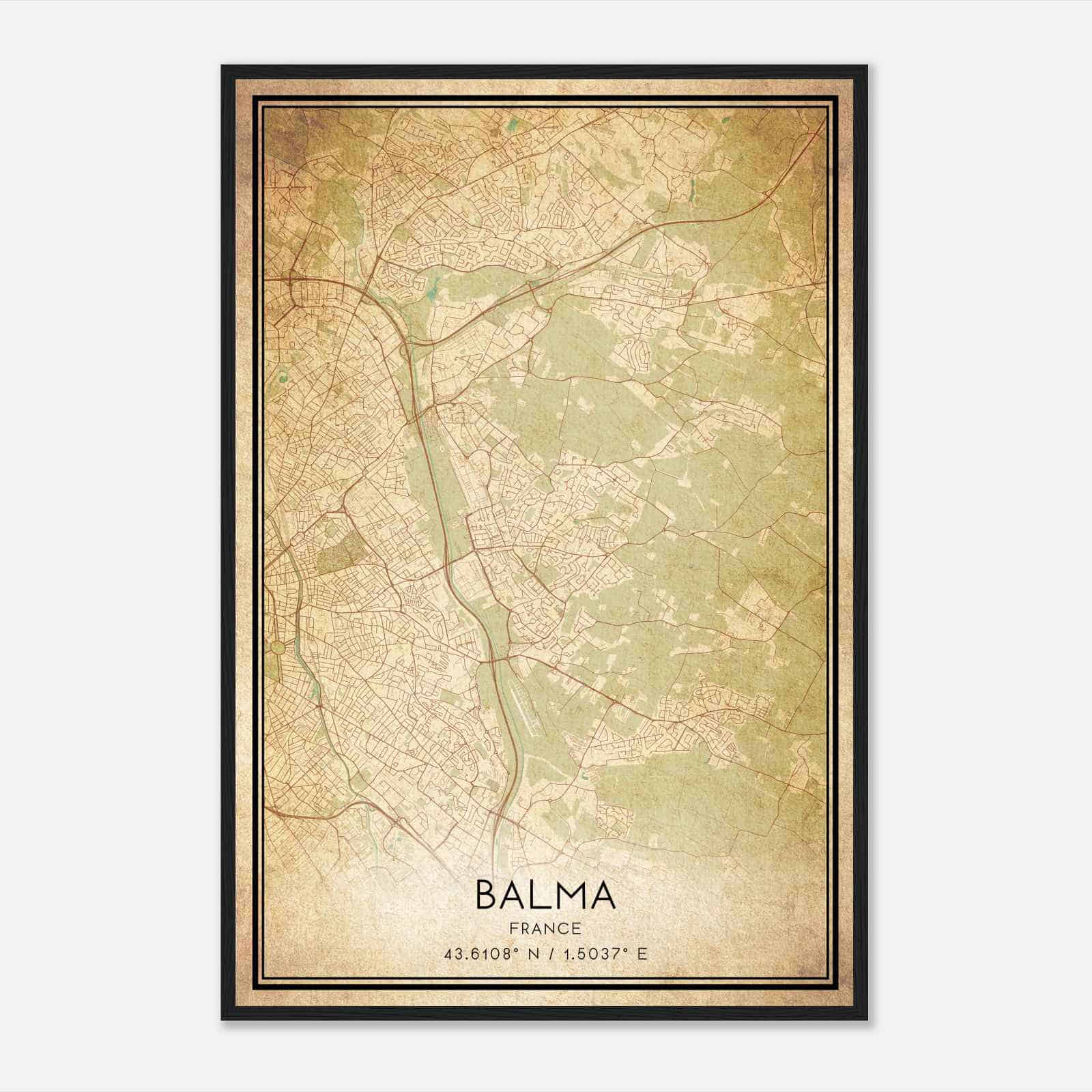 Vintage Balma France Map Poster, Balma City Road Wall Art Print