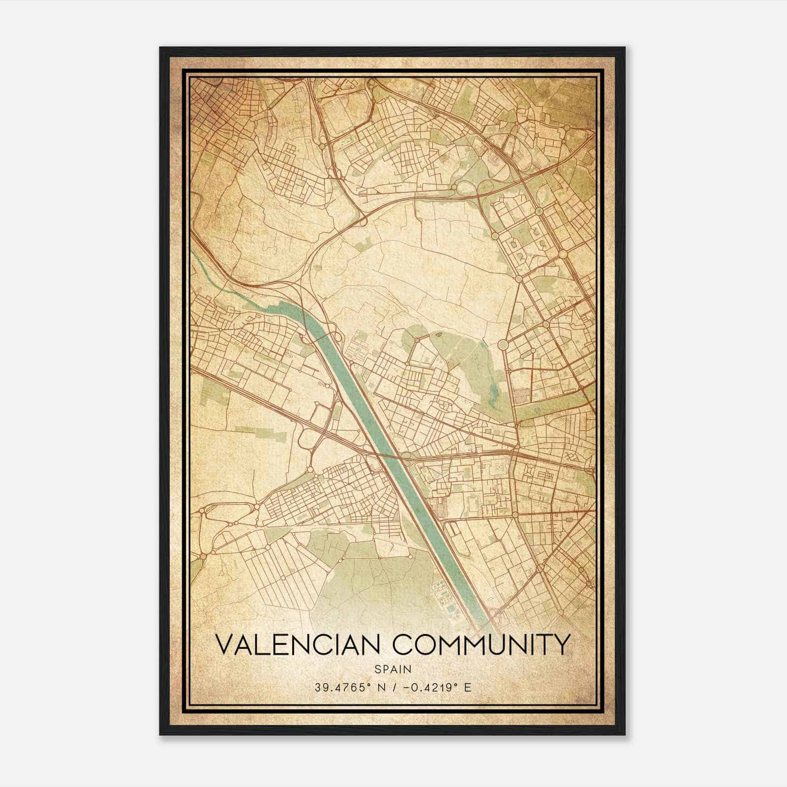 Vintage Mislata Spain Map Poster, Mislata City Road Wall Art Print