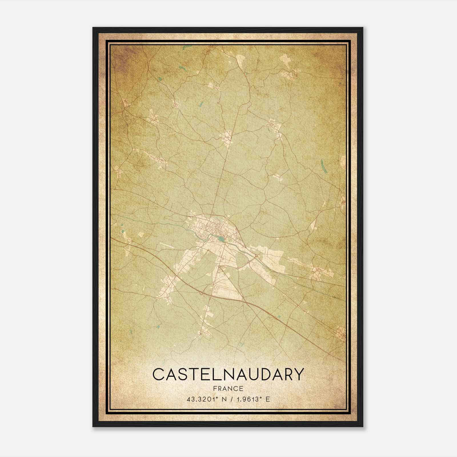 Vintage Castelnaudary France Map Poster, Castelnaudary City Road Wall Art Print