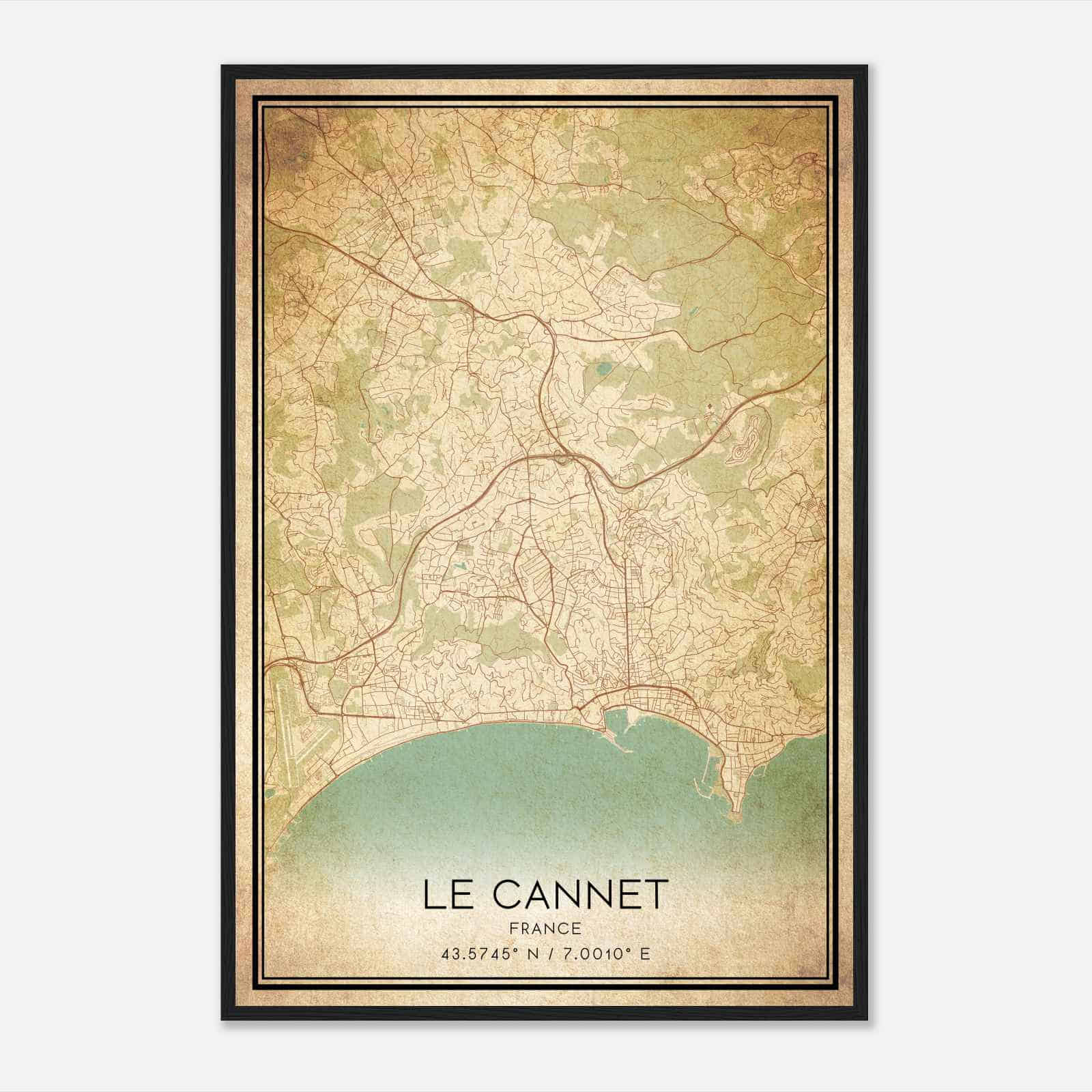 Vintage Le Cannet France Map Poster, Le Cannet City Road Wall Art Print