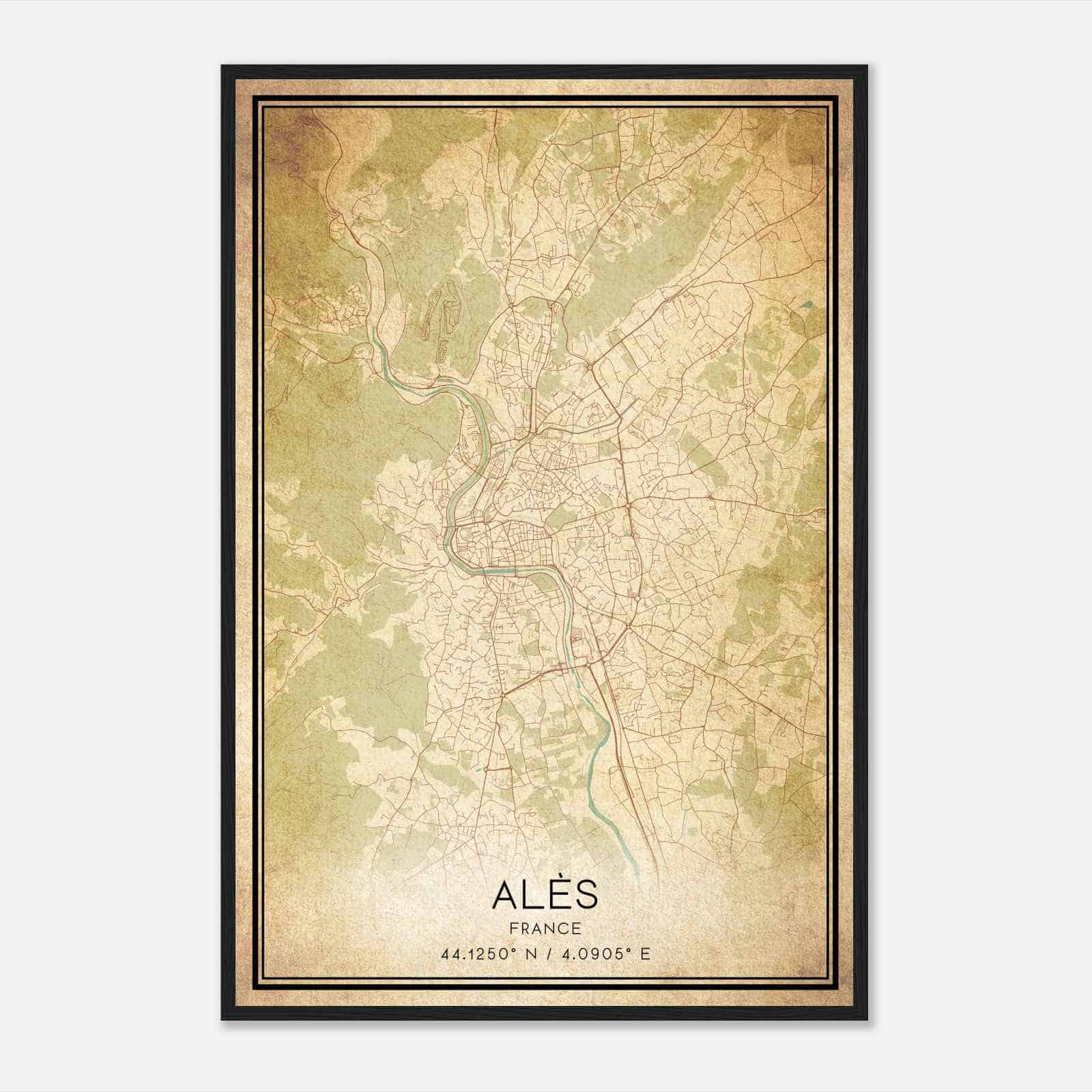 Vintage Ales France Map Poster, Ales City Road Wall Art Print