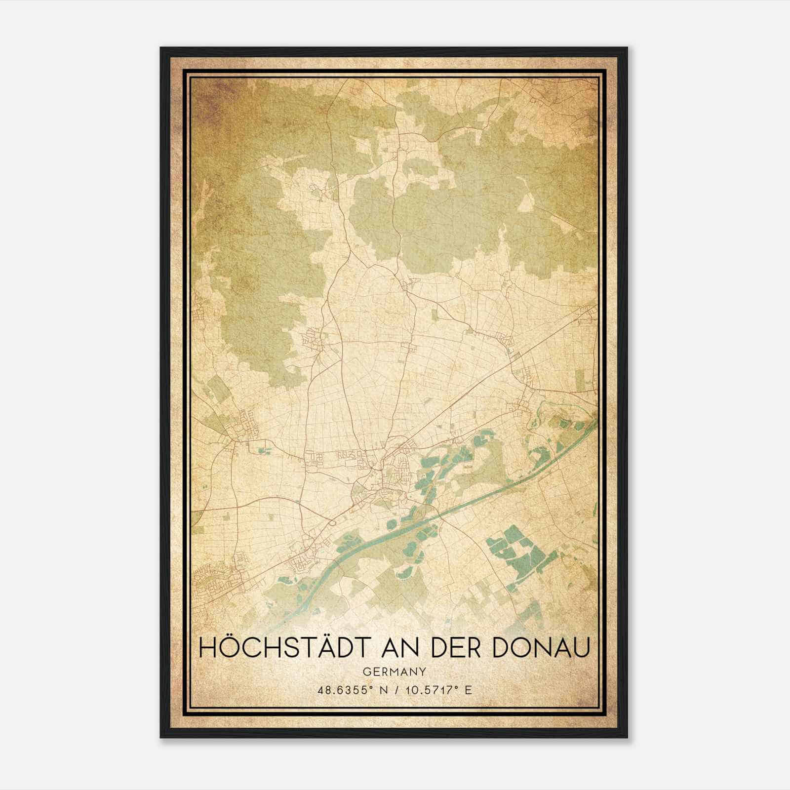 Vintage Hochstadt an der Donau Germany Map Poster, Hochstadt an der Donau City Road Wall Art Print