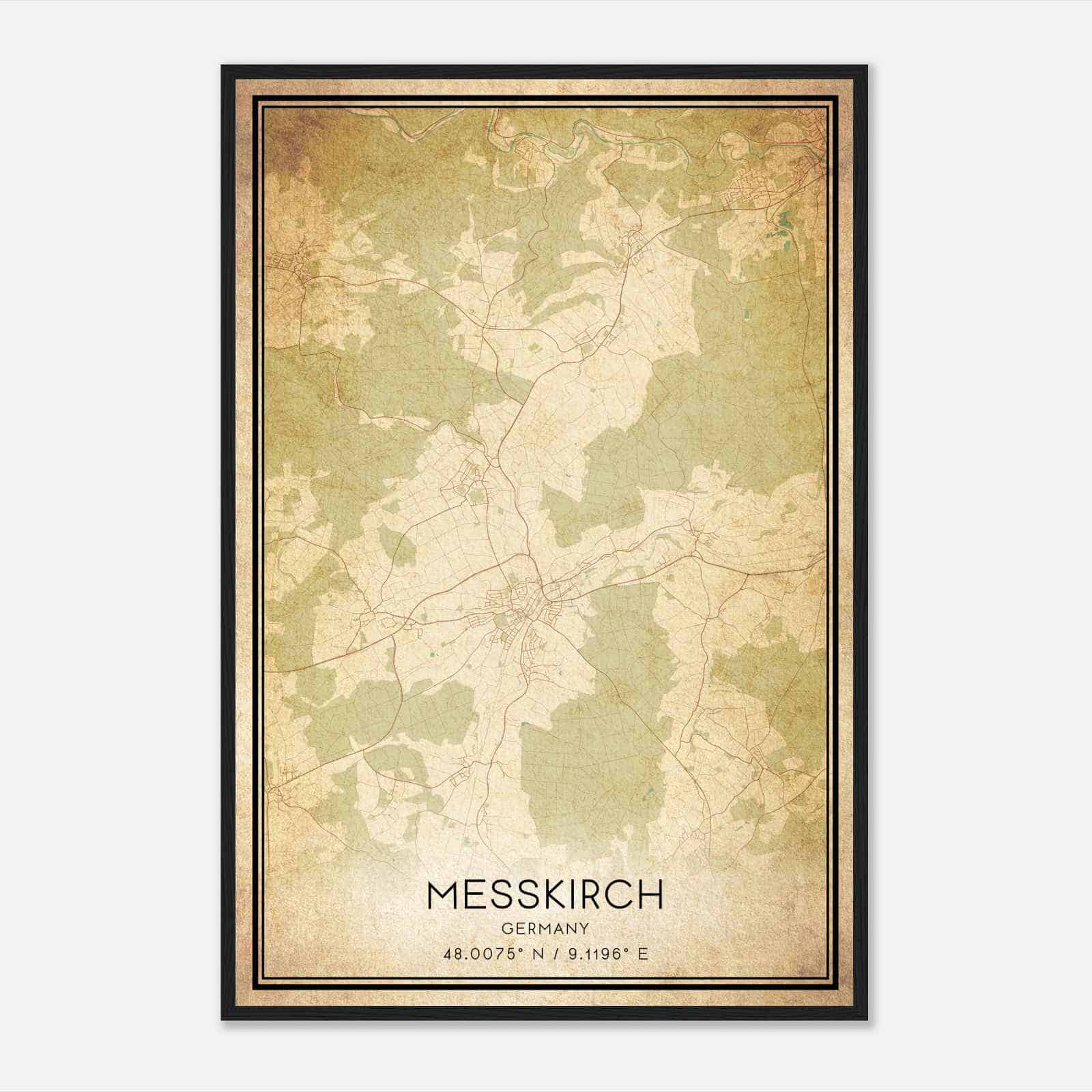 Vintage Messkirch Germany Map Poster, Messkirch City Road Wall Art Print