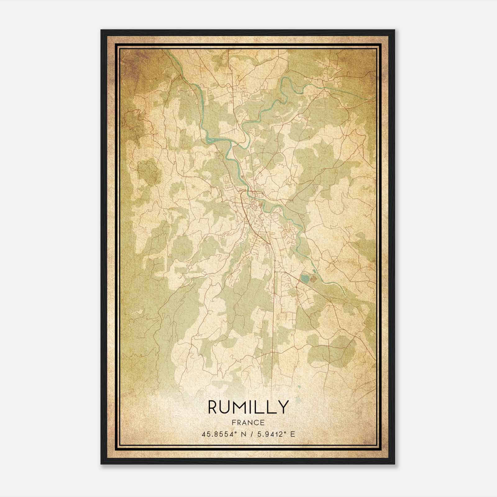 Vintage Rumilly France Map Poster, Rumilly City Road Wall Art Print