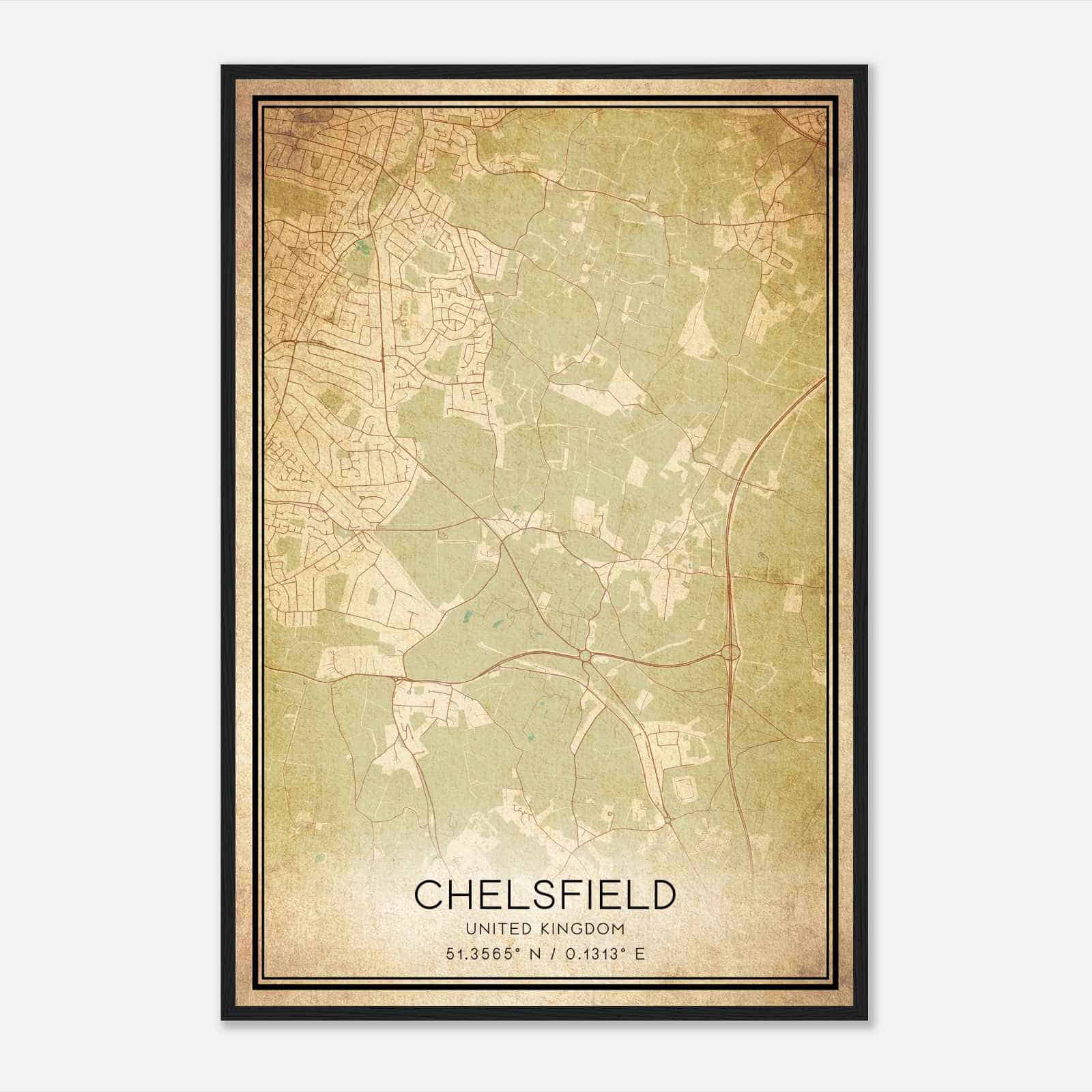 Vintage Chelsfield United Kingdom Map Poster, Chelsfield City Road Wall Art Print